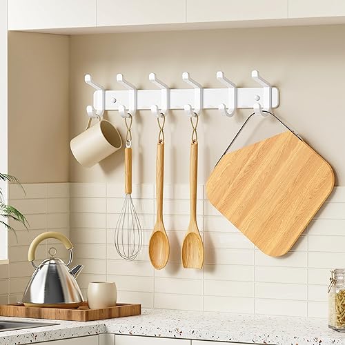 Miniatura 6 de Perchero para colgar en la pared, resistente, 6 ganchos para colgar sombrero, ropa, bata, llaves, mochila, toallas de baño, chaqueta, bolso,