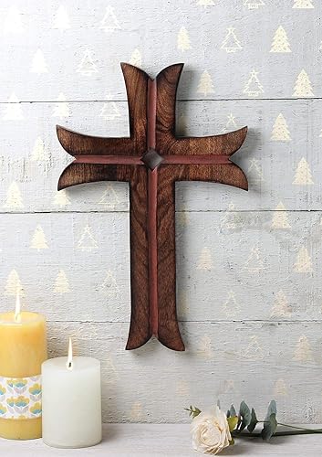 Miniatura 9 de Ajuny Cruz de pared decorativa de madera, larga para colgar a mano, tallada a mano, diseño floral, iglesia de Christan, montada en la pared,