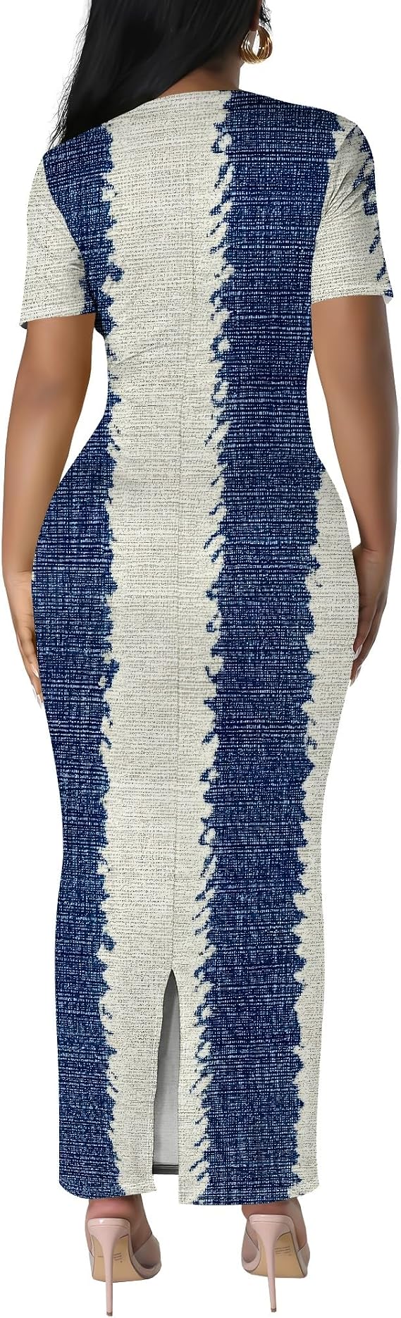 Women's Elegant Scoop Neck Short Sleeve Maxi Dress Summer Wrap Waist Long Fitted Cocktail Sundress