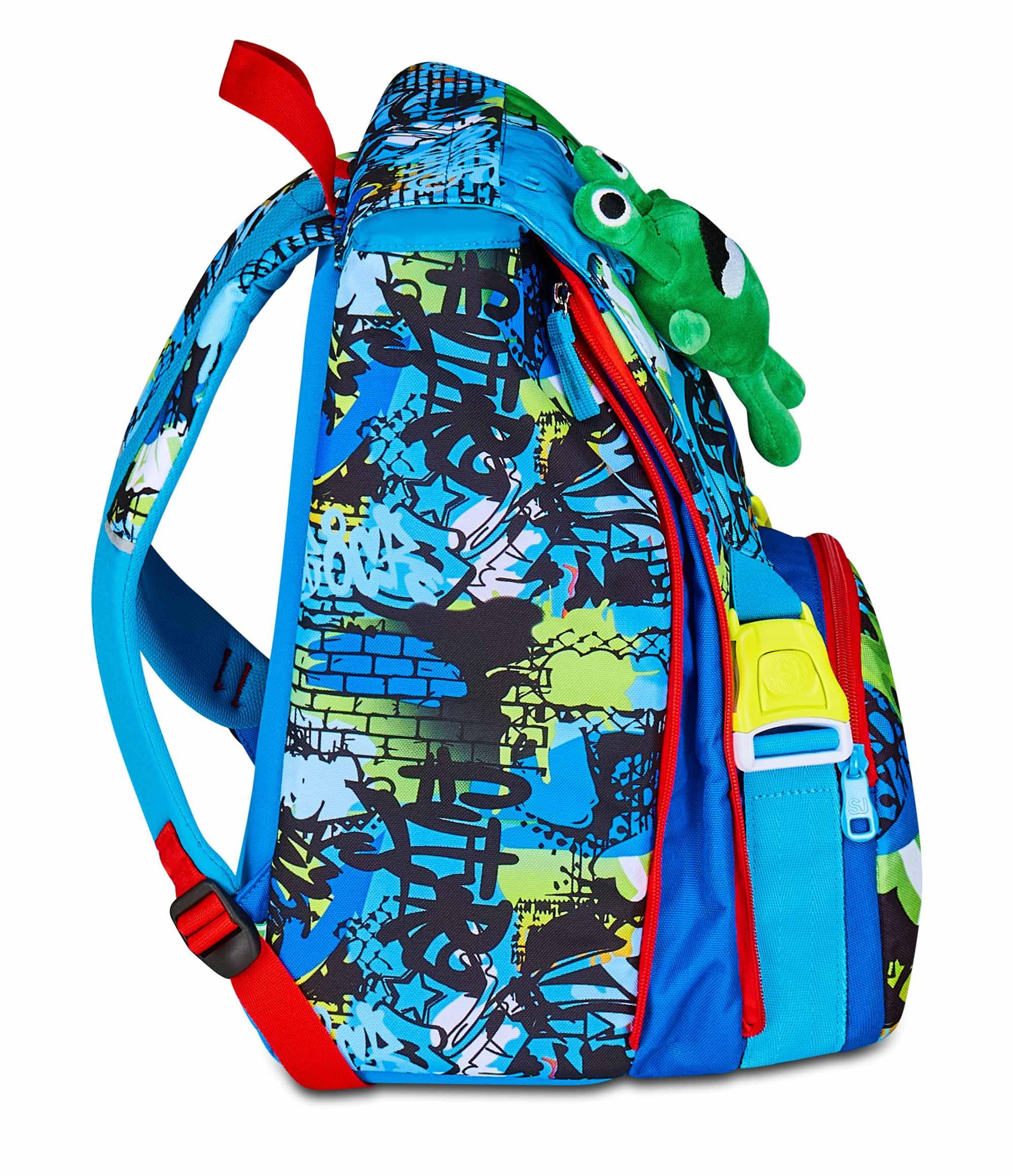 SJ GANG STYLE JAM GANG Zaino Scuola Estensibile Big FANTASYS BOY, Blu, Zaino con Divisorio Interno, Tasca per Borraccia, Peluche Alieno Abbinato, 24 L, Zaino Scuola Elementare, Zaino Bambino