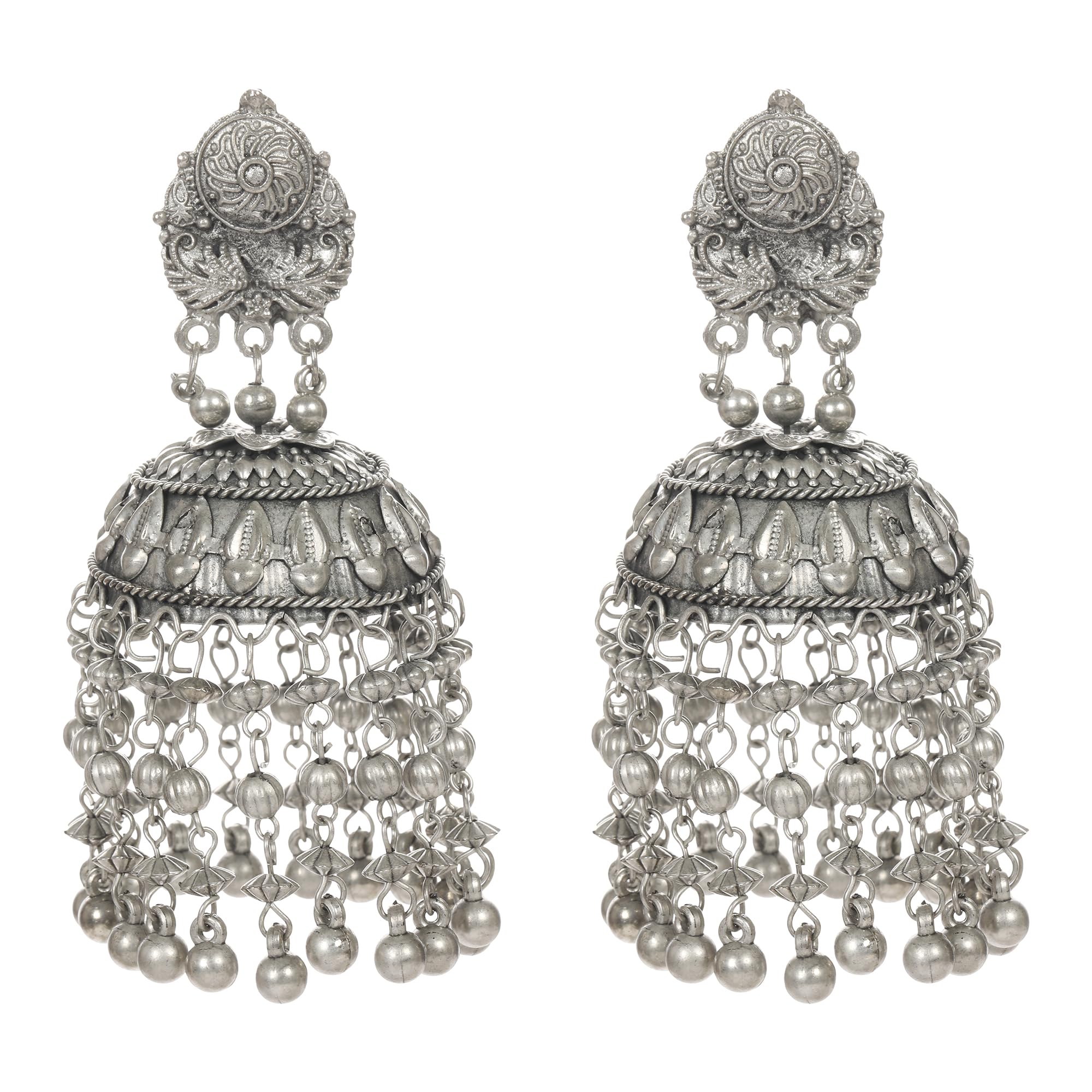 Oxidized Silver-Plated Jhumka Earrings for Women & Girls | Ethnic Indian Dangler Earrings