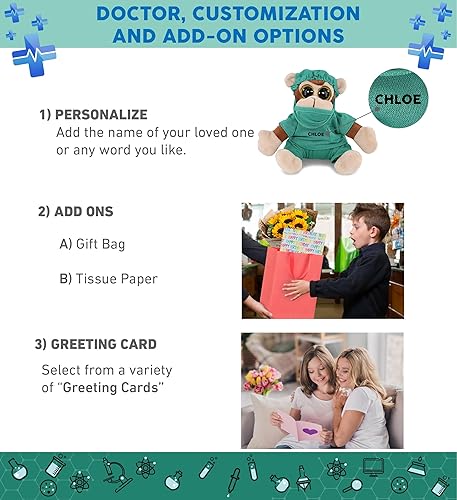 Miniatura 2 de DolliBu Monkey Big Eye - Peluche de doctor de 6 pulgadas, disfraz de mono súper suave con bonito uniforme y traje de gorra, regalo con