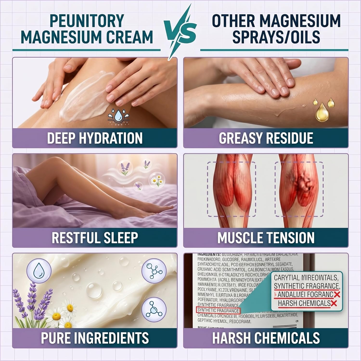 Peunitory Magnesium Moisturizing Cream for Sleep – 4.23 oz Total Relief Magnesium Cream with Lavender & Jojoba Oil for Muscle Relief, Back Pain,Knee Pain,Fast-Absorbing Formula,Skin Friendly