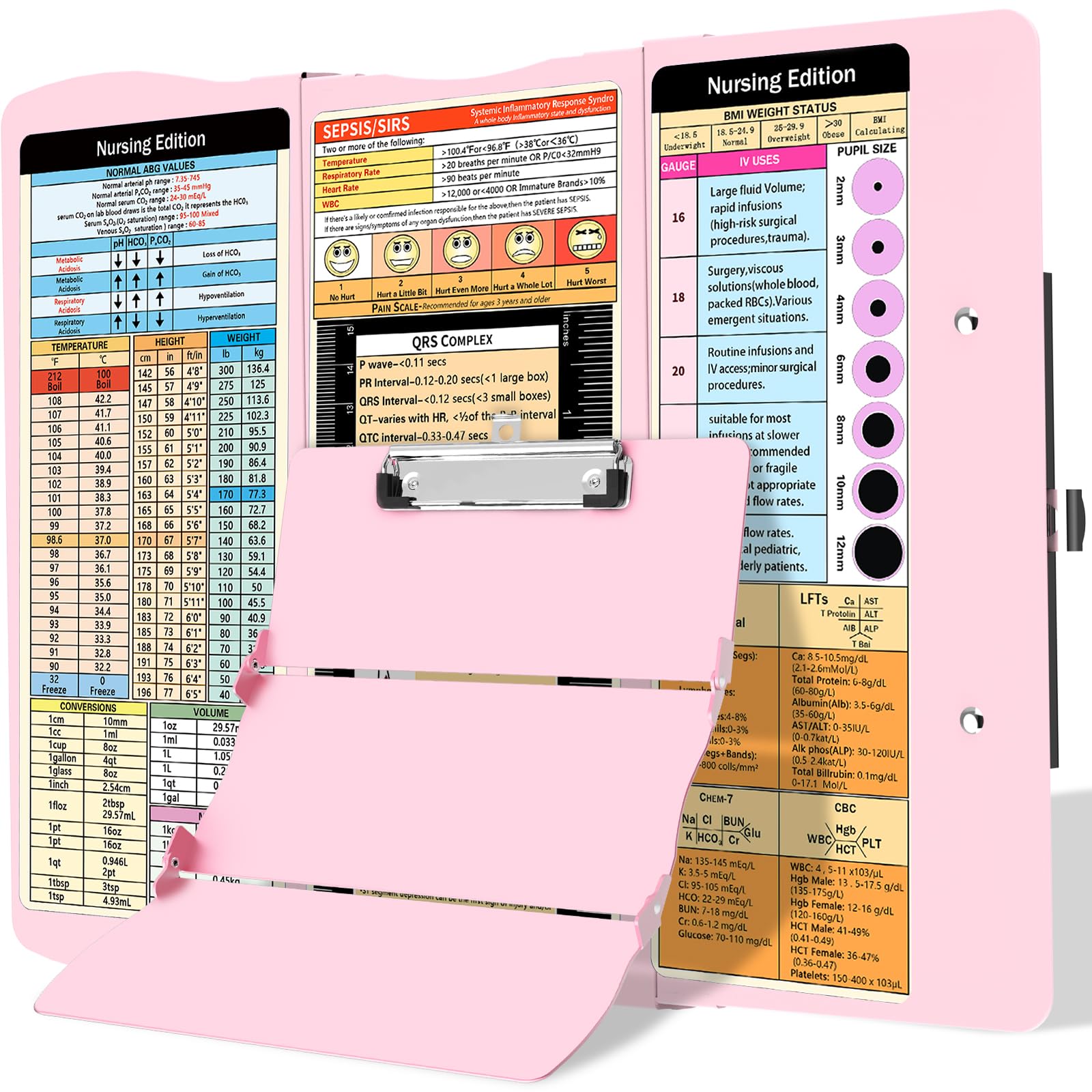 Nursing Clipboard Foldable Clipboard Medical Edition Cheat Sheets Aluminum 3 Layers Foldable Clipboards Nursing Pocket Size Profile Clip