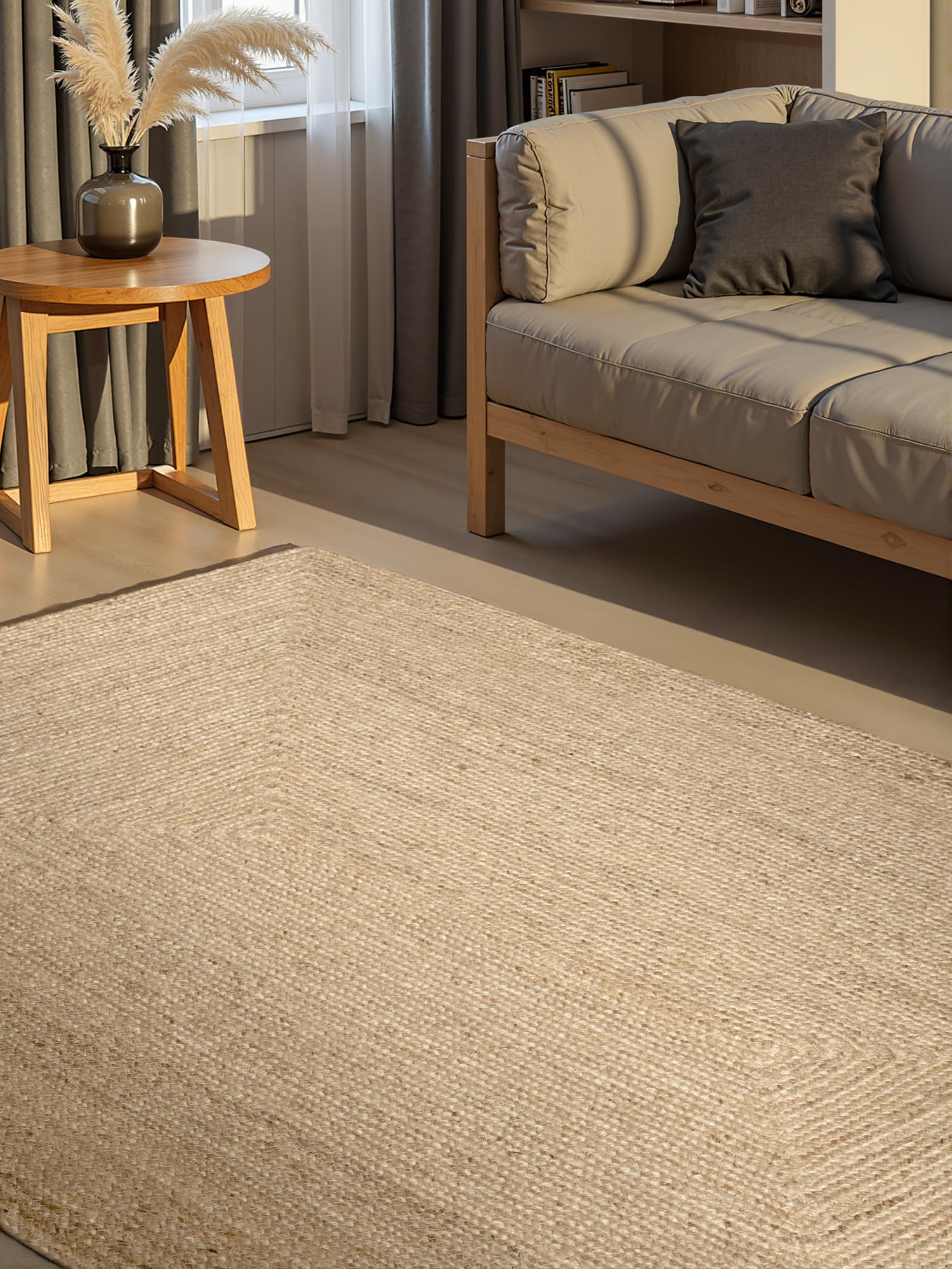 Hanse Home Juno Juteteppich - Natur Wohnzimmerteppich aus 100% Jute, Handgewebt - Robust & Pflegeleicht - Moderner, Boho Naturfaser Teppich, Natur Weiß - 200x300cm