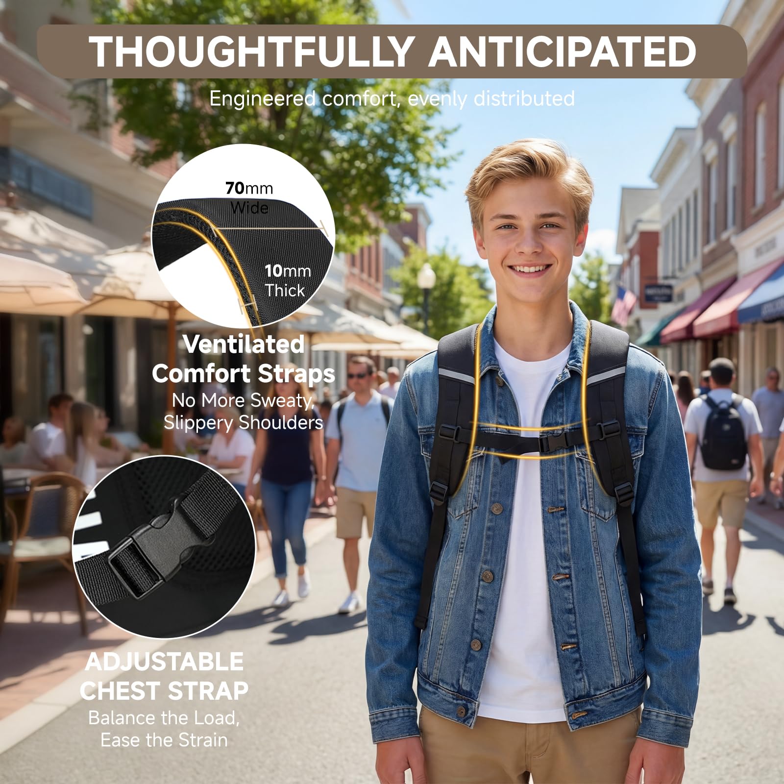 Amythe Schulrucksack Jungen Teenager mit 15,6" Laptopfach & Trolley-Gurt | Großer Rucksack Jungen, Wasserabweisender Schultasche für Oberstufe Universität, Tagesrucksäcke Reise, Schwarz