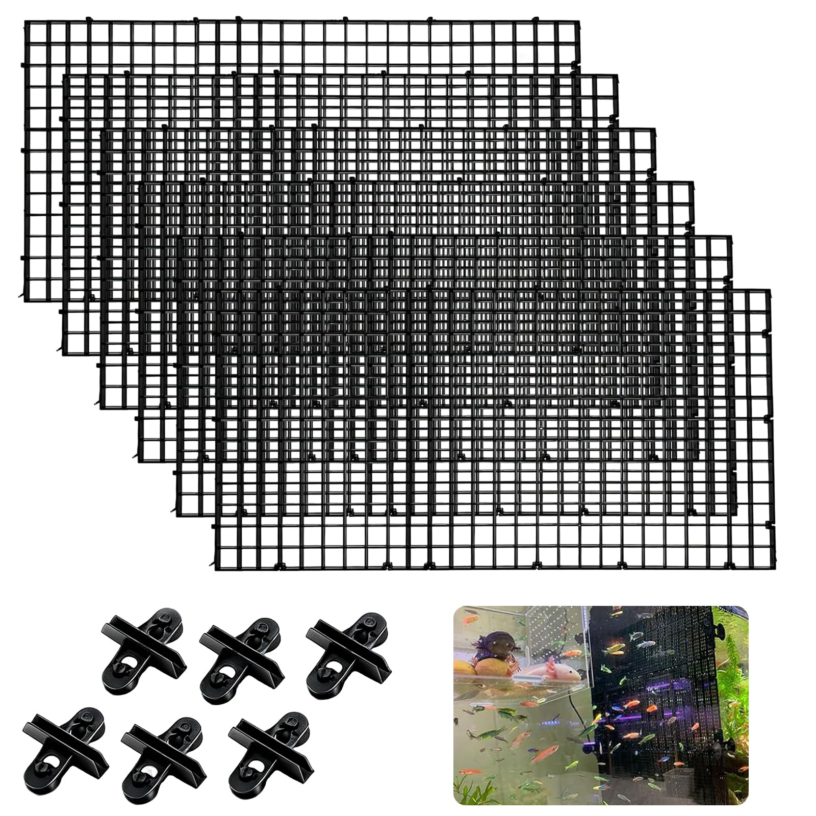 XoeLLe 6 Pcs Black Plastic Mesh with 6 Suction Cups for Aquascaping