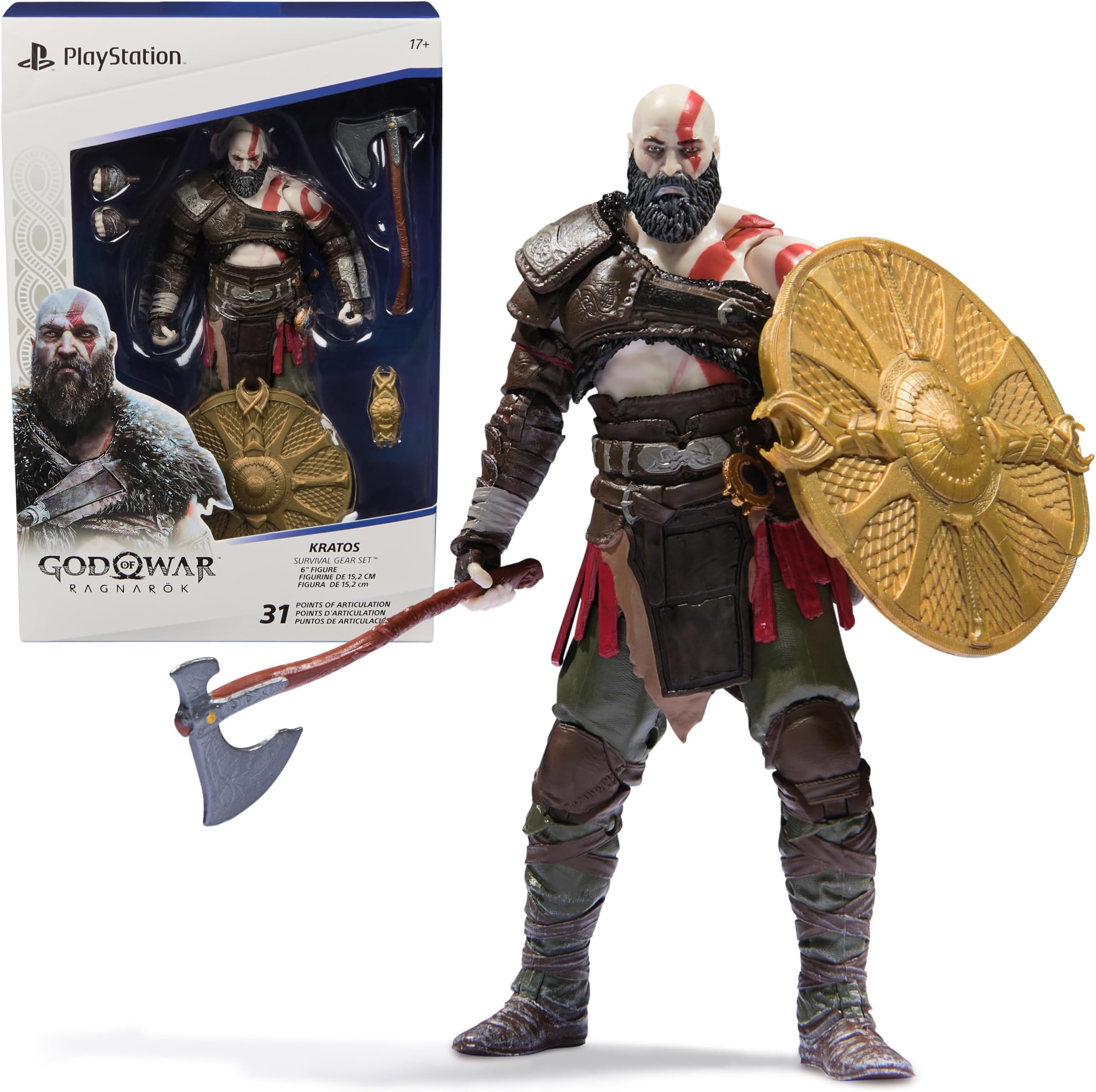 PlayStation God of War Ragnarök, 6” Kratos Action Figure with 5 Accessories, The Shapes Collection, for PS5 Fans & Collectors Ages 17+