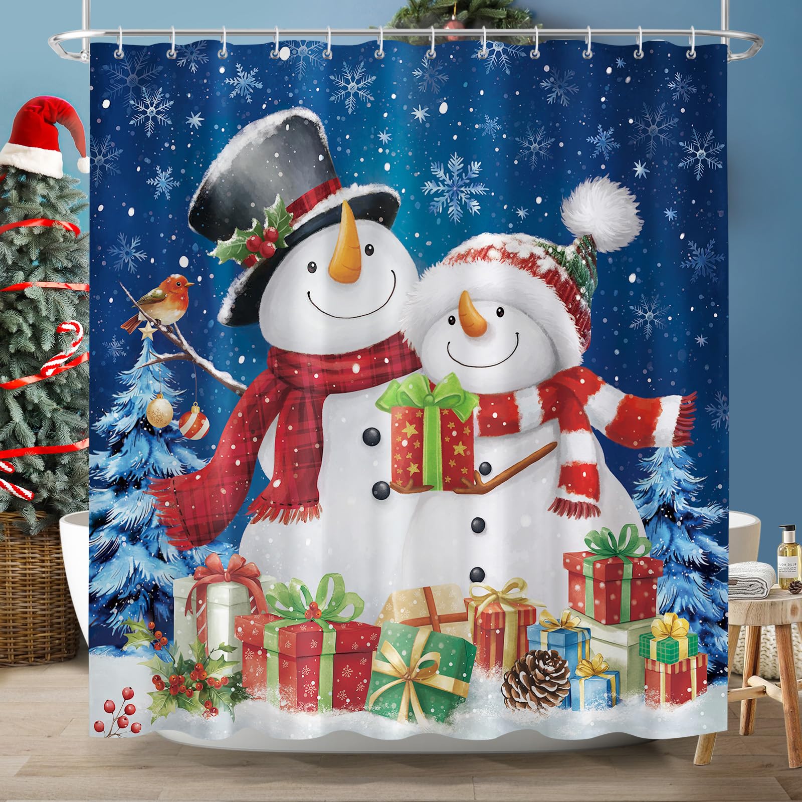 Dazzlewall Schneemann Weihnachten Winter Duschvorhang Bad Anti-Schimmel
