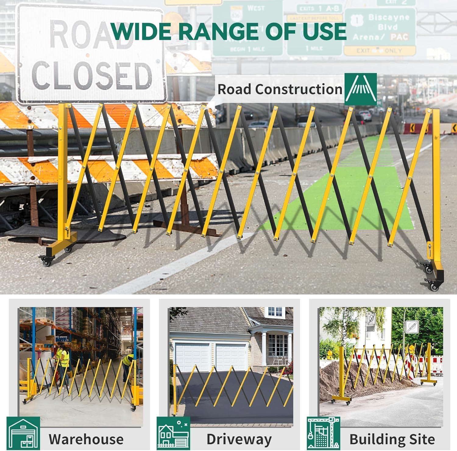 Garvee 5,1M Scherengitter Ausziehbar Outdoor,Mobiles Absperrung Metallbarrikade,Metallisch Erweiterbare Barriere Mit Rollen, Outdoor Absperrgitter Für Baustelle, Verkehrskontrolle & Absperrung