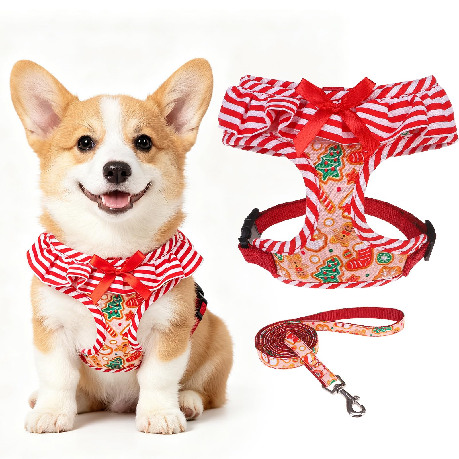 EXPAWLORER Christmas Dog Harness and Leash Set Small Sized
