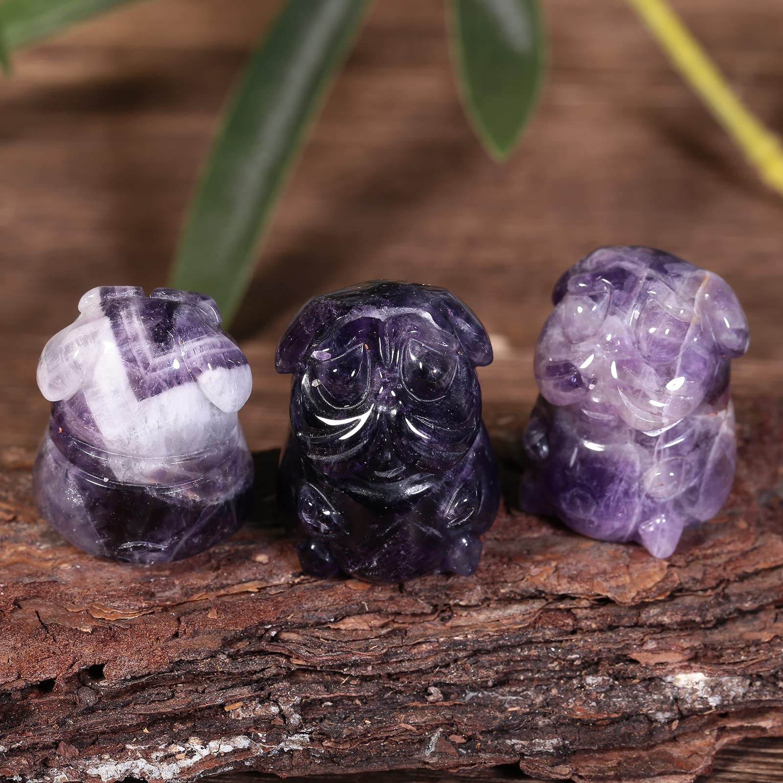 Nupuyai 2pcs Amethyst Mini Crystal Stone Statue Carved Animal Pug Dog Puppy Pekinese Set of 2 - Image 4