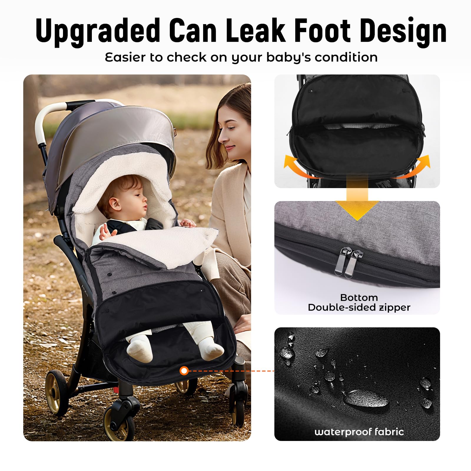 auvstar Fußsack Kinderwagen mit Verlängert,Universal Winterfußsack,Weicher Baby Fußsack,Übergangsfußsack Für Kinderwagen Buggy Jogger,Wasserdichter Rutschfest,Winddicht Warmes Fußsack Buggy (Grau)
