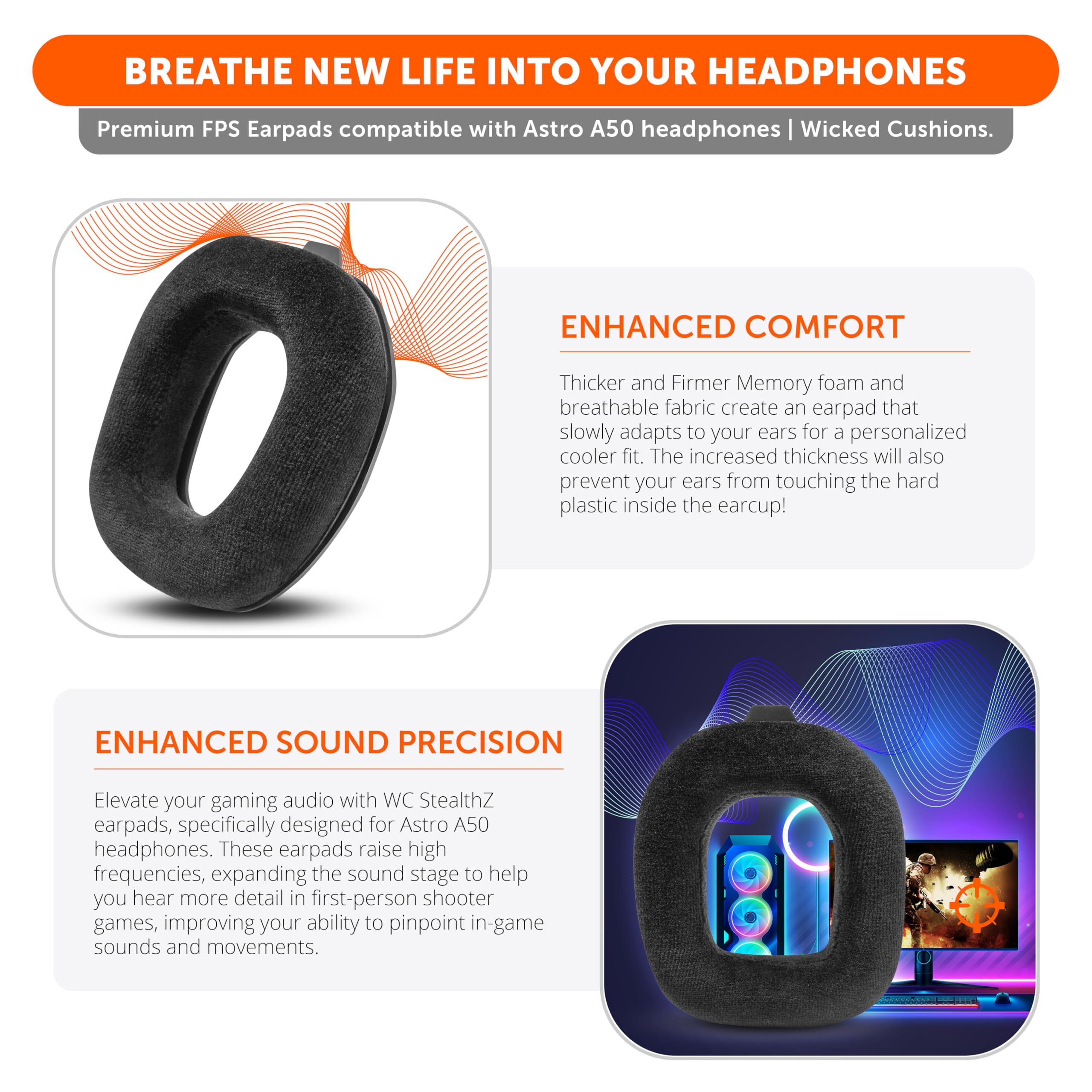 WC StealthZ A50 - FPS Oriented Earpads for Astro A50 Gen 4, Gen 5