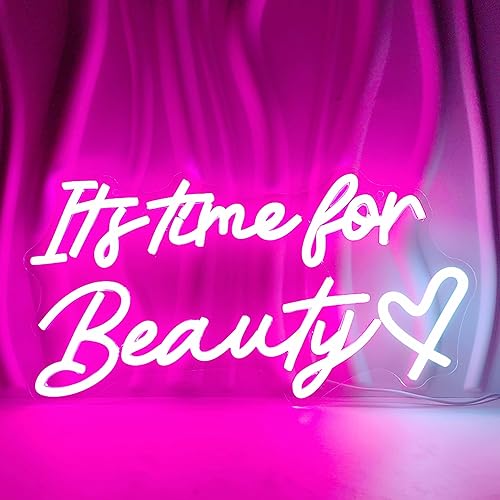 Letrero de neón con texto en inglés It's Time for Beauty para decoración de habitación, luces de neón para dormitorio, peluquería, peluquería,