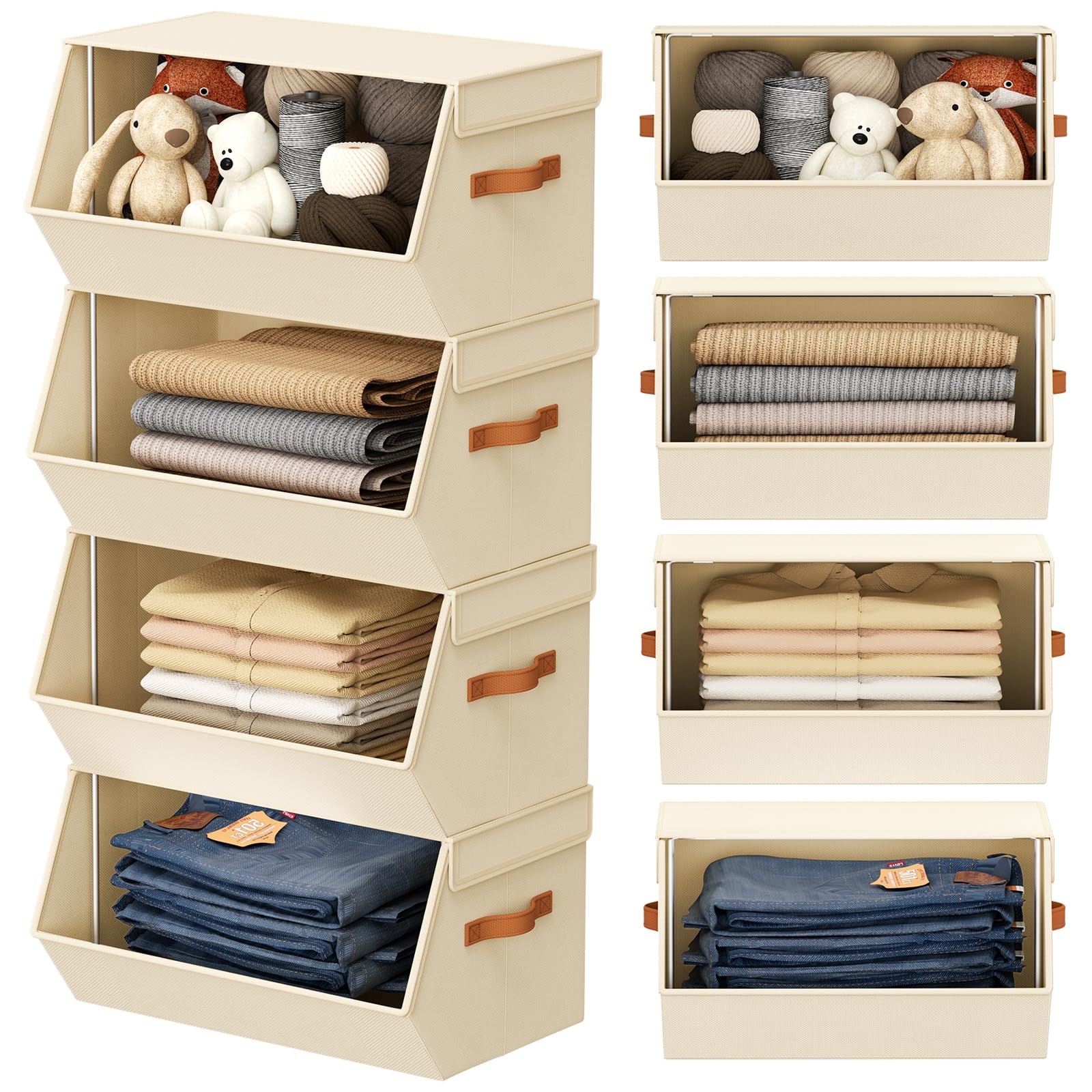 Photo 1 of Stackable Closet Organizers and Storage Bins, Open Front Closet Shelf Organizer System With Steel Frame, Clothes Storage Basket Fabric, Collapsible Closet Drawers for Wardrobe, Nursery ,Toy, 4 Pack