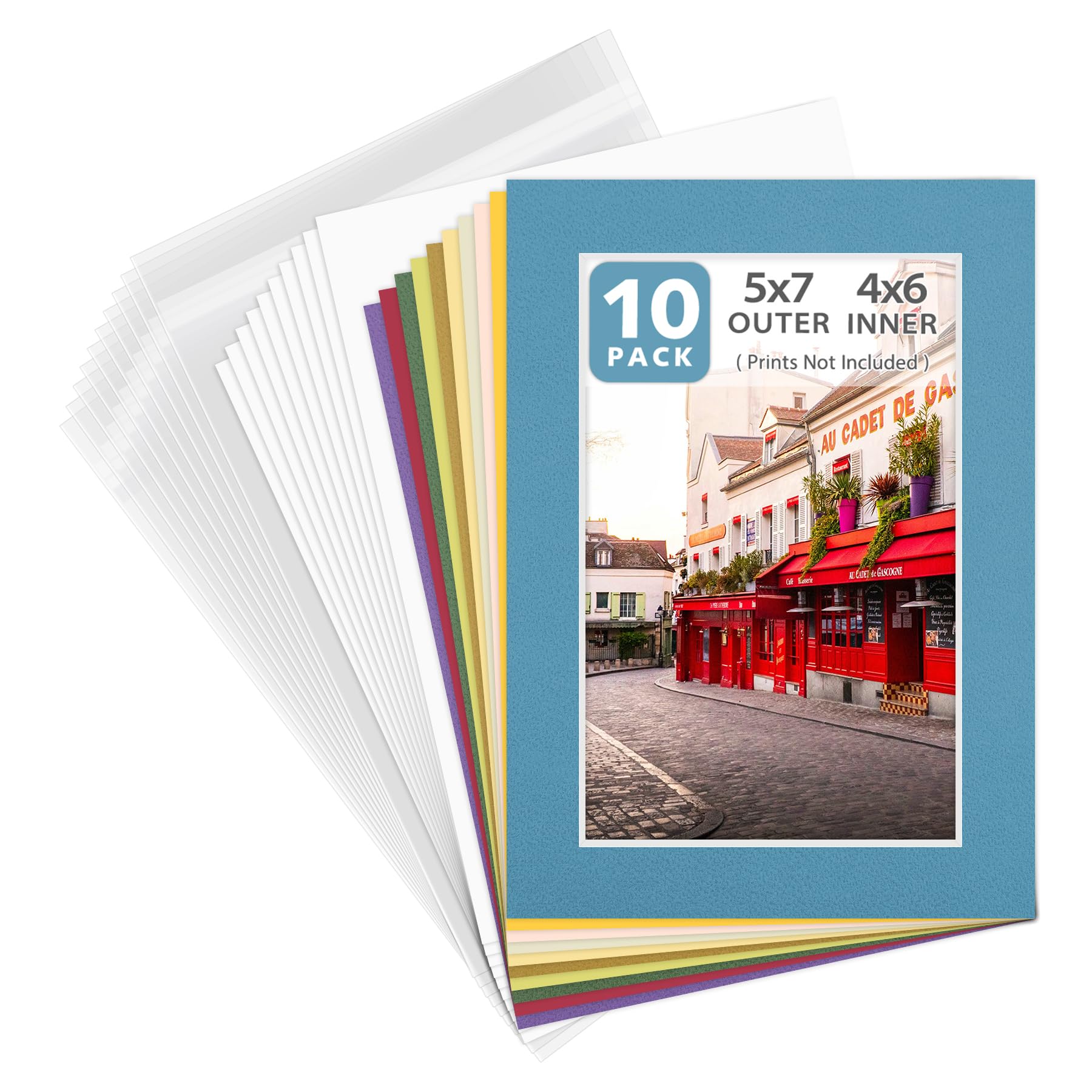 Golden State Art, Mix Pre-Cut 5x7 Picture Mat for 4x6 Photo with White Core Bevel Cut Mattes Sets. Includes 10 High Premier Acid Free Bevel Cut Matts & 10 Backing Board & 10 Clear Bags by Golden State Art-image-49