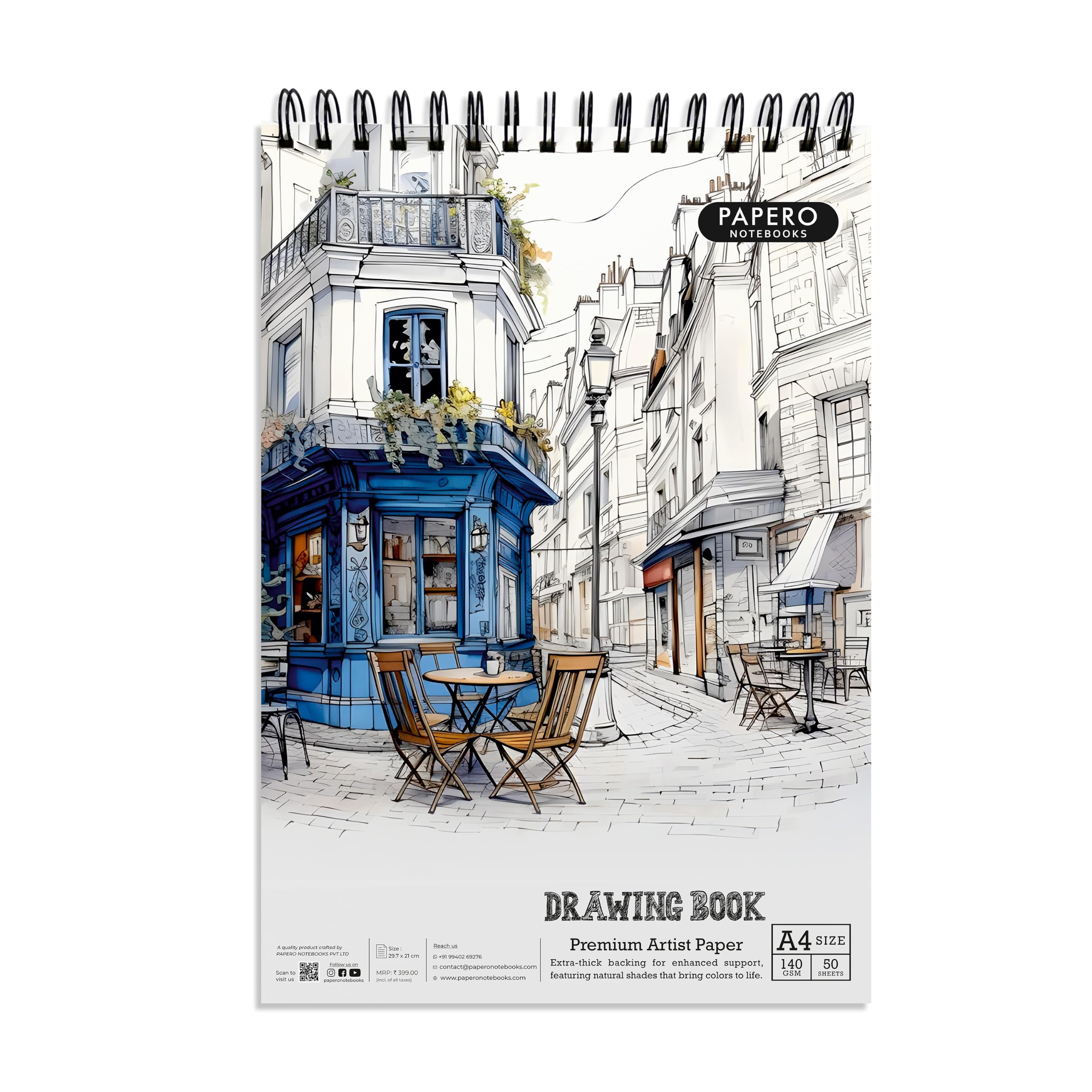 PaperO A4 Sketch Book – 140 GSM, 100 Pages/50 Sheets, Metal Wire-O Bound – Perfect for Professional Artists, Architects, Kids, and Adults (21.0 x 29.7 cm) (Style 2)-image-15