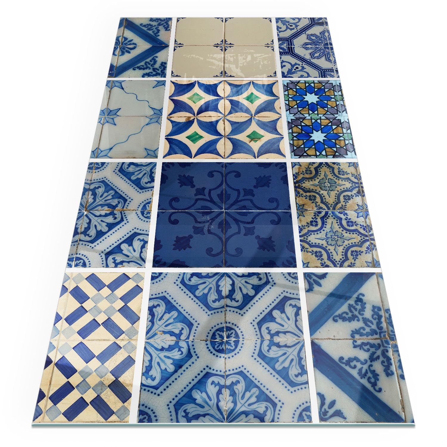 Plaque de sol en verre pour cheminée 120x60cm motif carreaux de céramique protection thermique