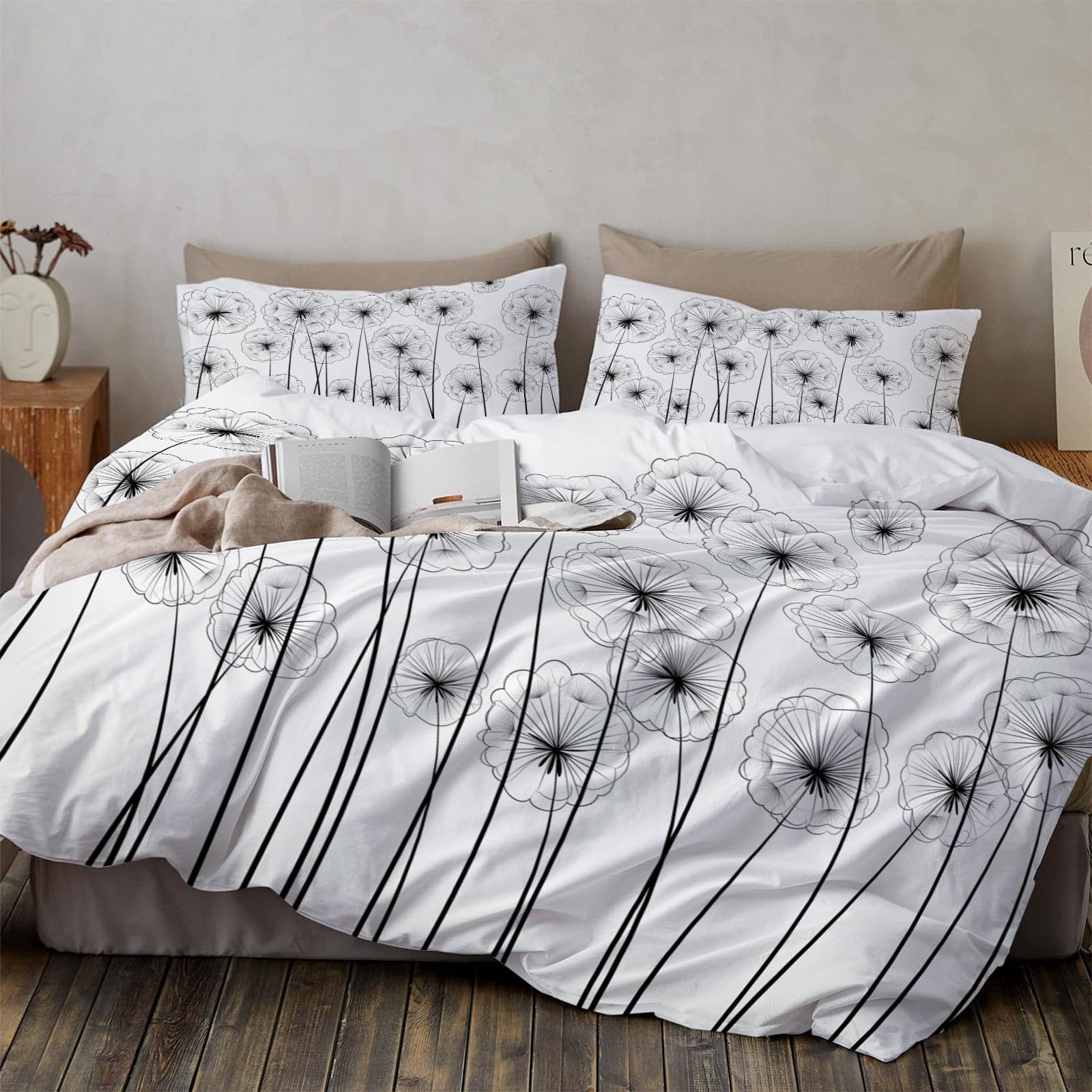 Housse de couette 240x260 fleurs pissenlit pour lit 2 personnes
