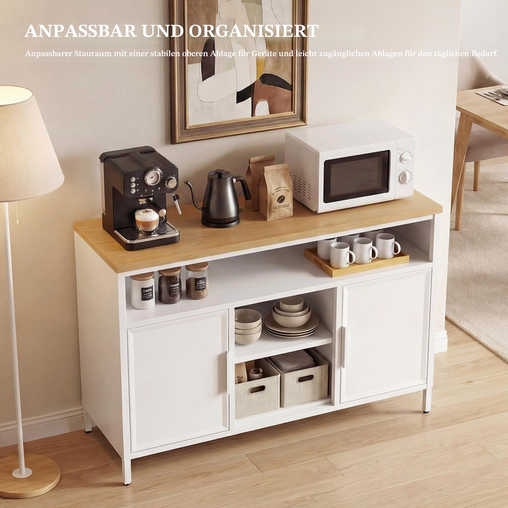YITAHOME Sideboard Metallschrank, Küchenschrank Doppeltür, 108 cm, Weiß