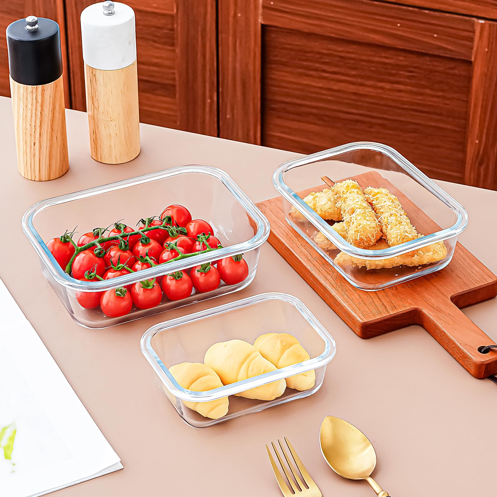 Frischhaltedosen aus Glas mit luftdichten Deckeln, 3-teiliges Set, stapelbare Meal Prep Container