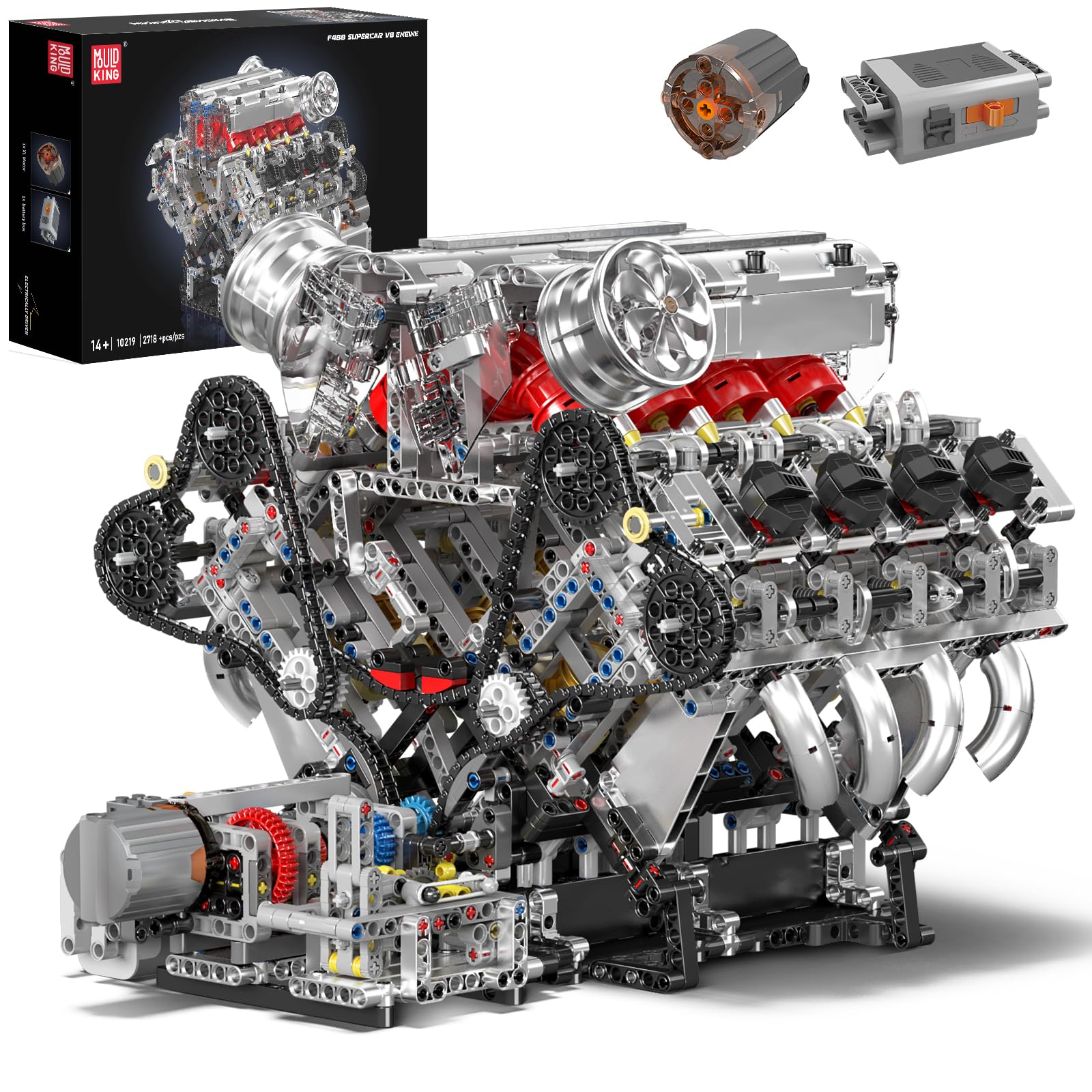 Mould King 10219 V8 Engine Model Kit - Build Your Own Supercar Model Engine, STEM Engineering Building Blocks Sets with Motor, 8-Cylinder Engine Building Kits for Boy Kids Adults(2718 Pieces)
