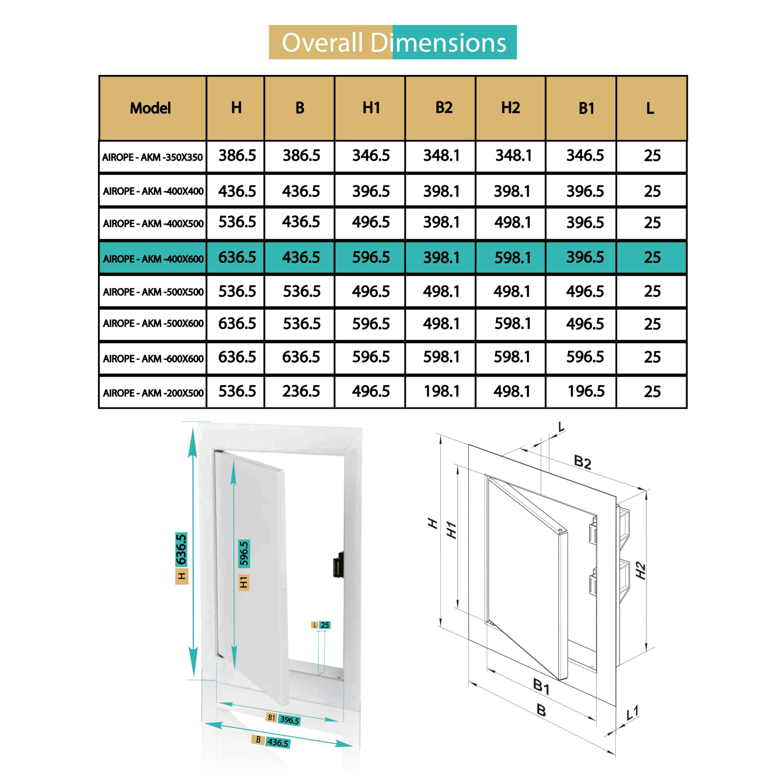 AIROPE 400 x 600 mm Steel Door with Magnetic Closure, Side Opening Left/Right, Access Panels for Water Meter Ceiling, Bathtub - Image 2