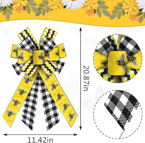 Miniatura 5 de 2 lazos de abejorros para corona, lazos de corona de abejorros amarillos, lazos de arpillera amarillos, lazos de vacaciones de primavera, lazos de