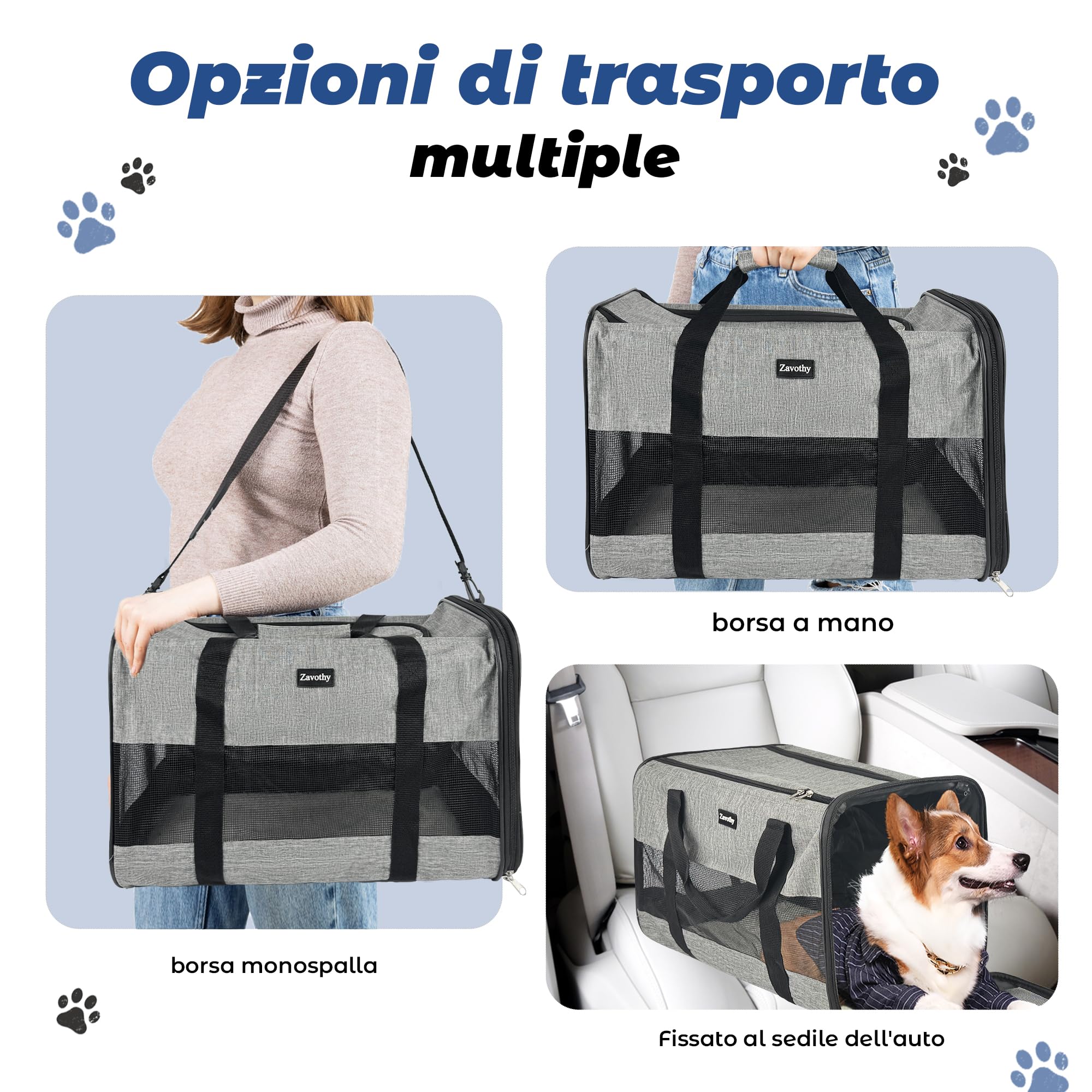 Zavothy Borsa per il Trasporto del Gatto Cane, Borsa per il Trasporto Traspirante e Pieghevole, Custodia per il Trasporto del Gatto con Tracolla Regolabile, Materasso in Peluche Rimovibile, L, Beige