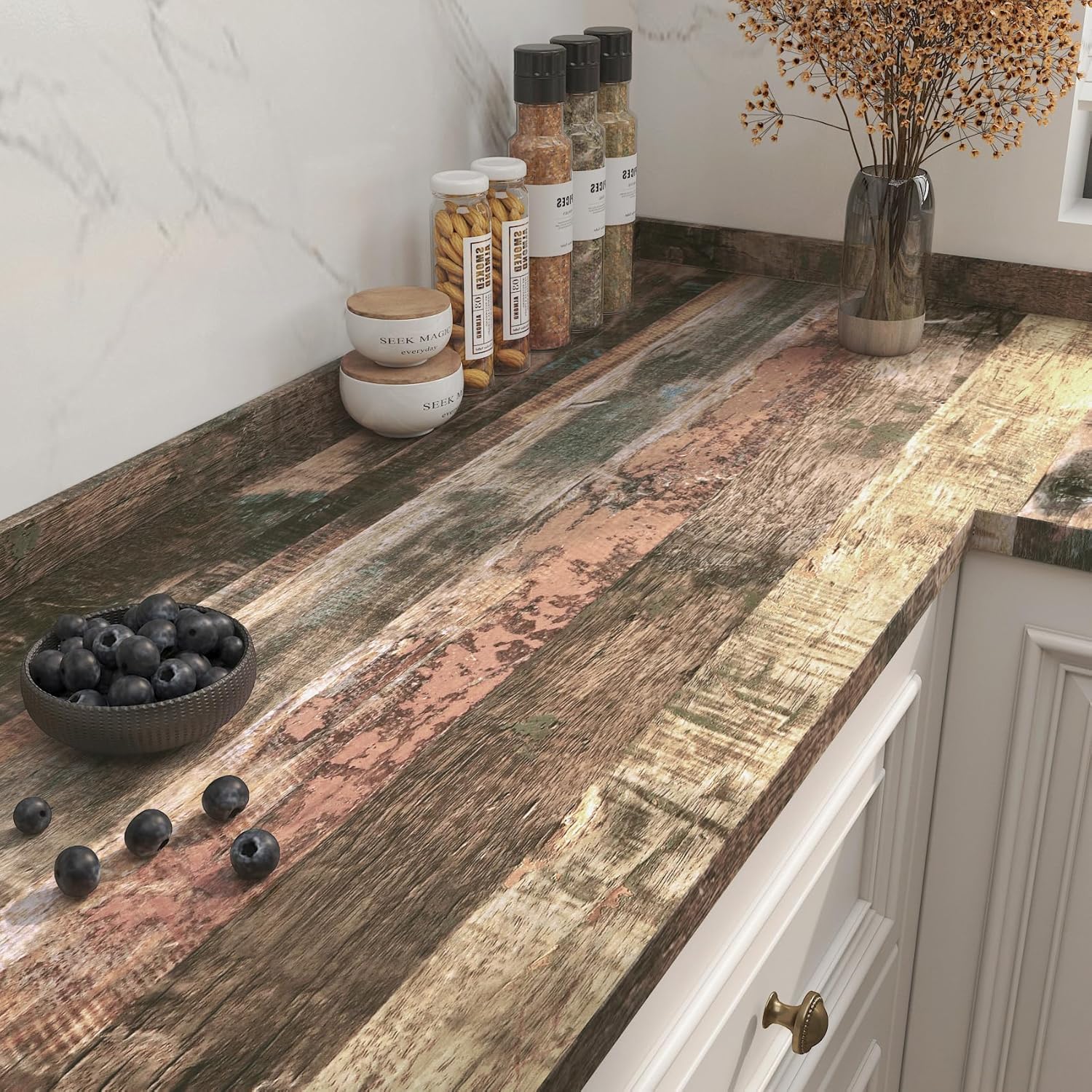 FunStick Rustic Brown Wood Panel Wallpaper Peel and Stick Worktop Vinyl Covering Sticky Back Plastic Wood Effect Vinyl Wrap for Kitchen Cupboards Tables Desks Faux Wooden Wallpaper Panels 30CMx5M