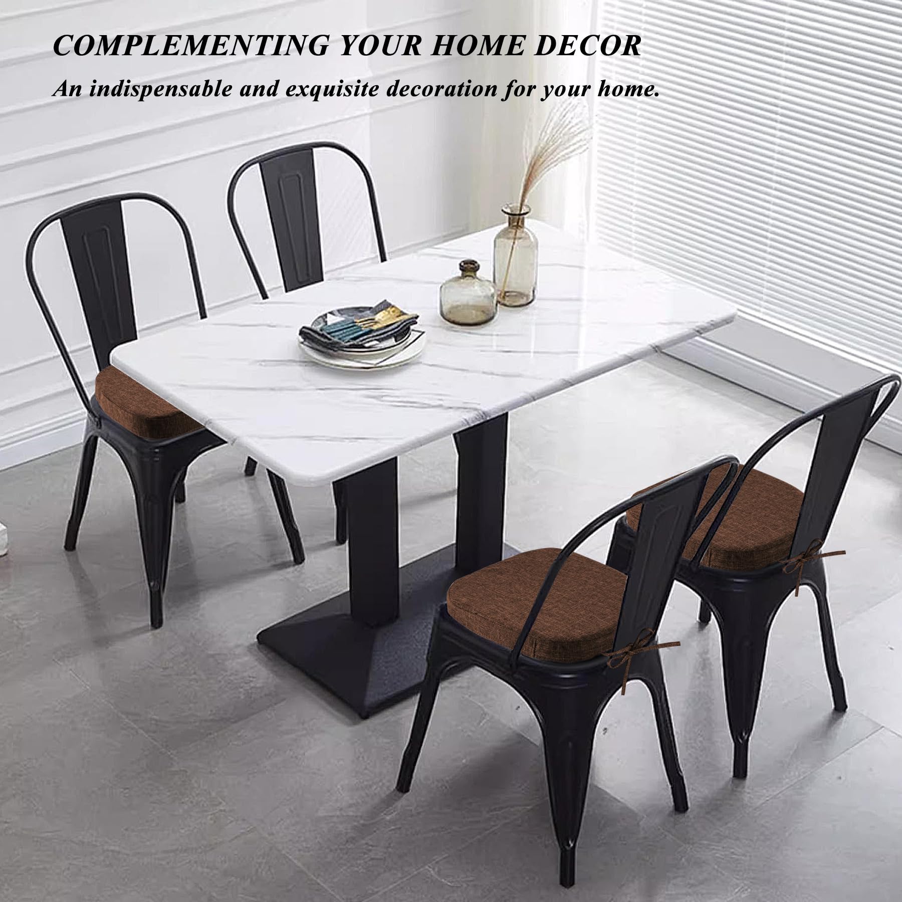 FlyGulls Metal Chair Cushions for Dining Chairs 2" Thick Kictchen Chair Cushions Non Slip Chair Pads with Ties for Metal Dining Chairs Set of 4 (35.5x35.5cm/14x14inch - Image 2