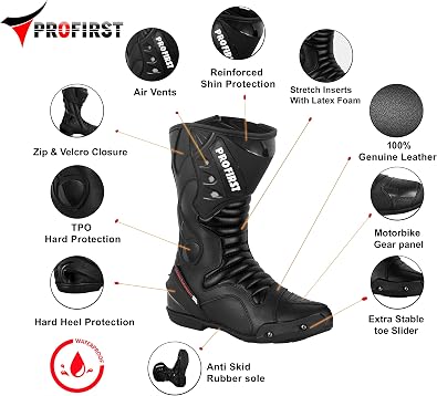 PROFIRST Genuine Leather Motorcycle Boots Waterproof Motorbike Shoes Armoured Boot Protection Anti Slip Racing CE Approved