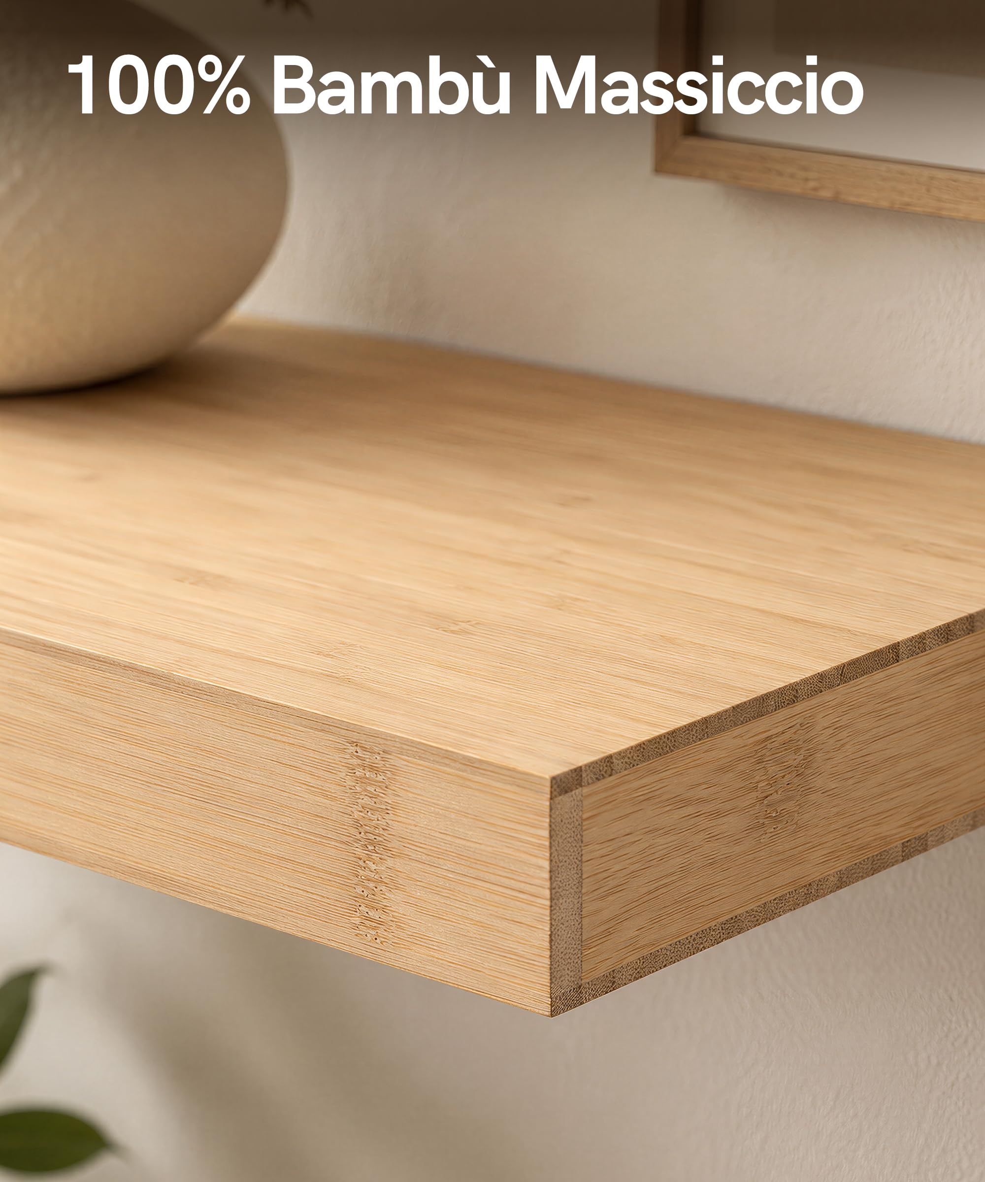 Afuly Mensole da Muro in Bambù per Soggiorno in Legno, 60 x 20 cm Set di 2 | Supporti nascosti, per libri, piante, foto e decorazioni, soggiorno, camera da letto, cucina e bagno, per uso quotidiano
