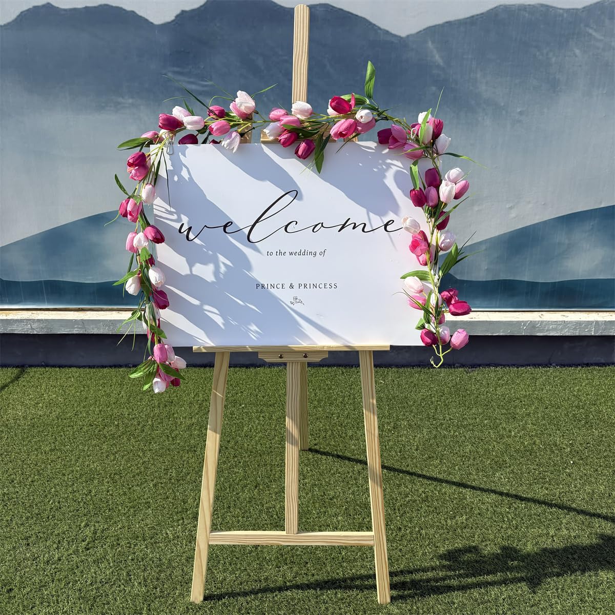 Künstliche Tulpengirlande, 1,8 m, Blumengirlande mit grünen Blättern, Kranz, Blumenranken zum Aufhängen, für Wand, Zuhause, Hochzeit, Innen- und Außenbereich, Dekoration, Valentinstag