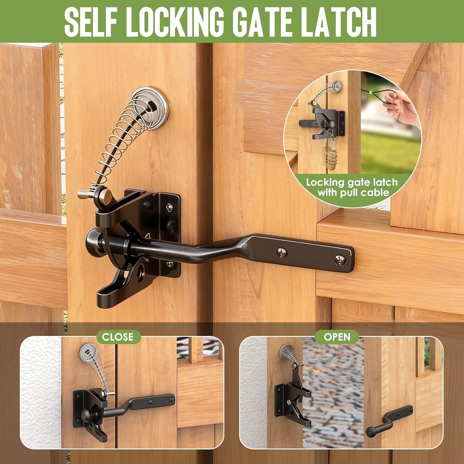 Heavy Duty Gate Hinges,270° Solid Double Layer Folding Butt Hinges,Self Locking Gate Latch for Wooden Fence,Heavy Plywood, Backyard Wood Gates and Fence（gate Hinge&Gate Latch