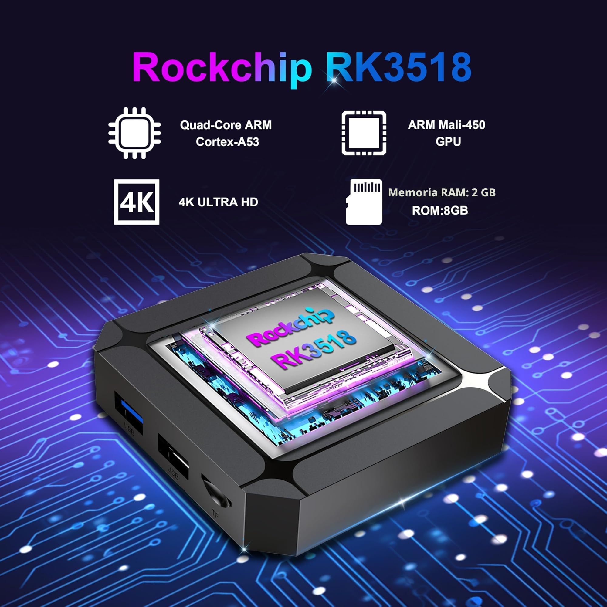 Android 14.0 TV Box, Box TV 2GB RAM 16GB ROM RK3518 Quad-Core Cortex-A53, Support 2.4/5.0GHz 4K 100M Ethernet HD USB 3.0/2.0 TV Box