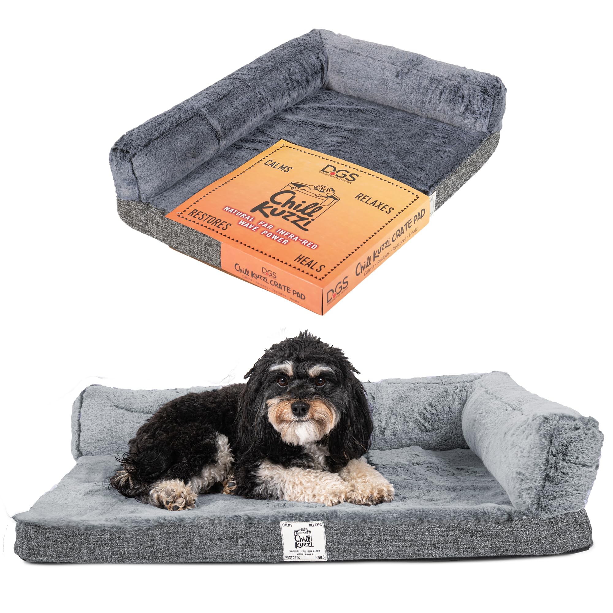 Dog Gone Smart Chill Kuzzi Dual Bolster Crate Pad - Washable Dog Bed Infused with Far Infrared Rays