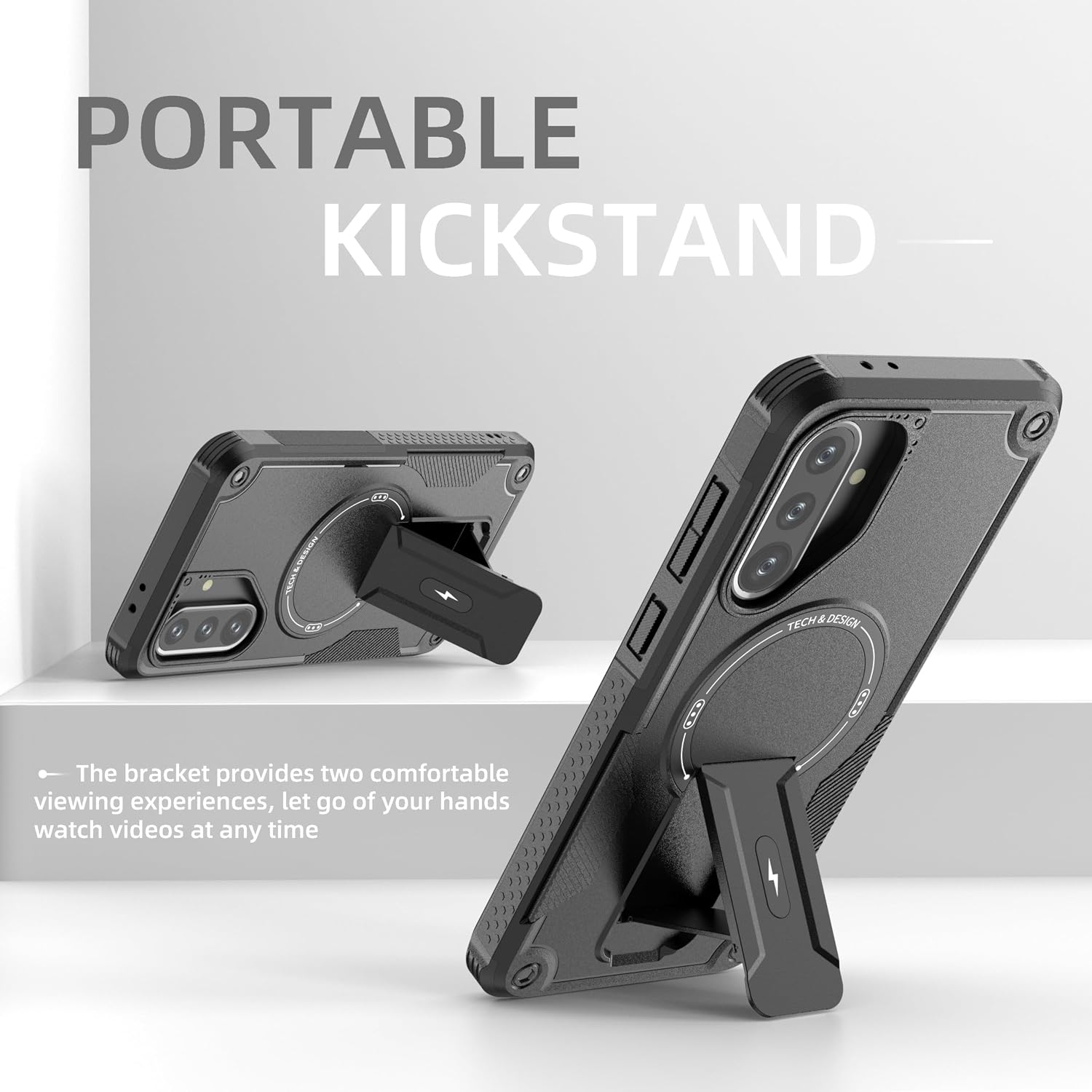 for Samsung Galaxy A37/A36/A56 5G case[Compatible with MagSafe][with 2*9H Tempered Glass Screen Protector], Built in Invisible Stand, Not fading，Shockproof Protective Phone Cover 6.7-inch(Black) image 3