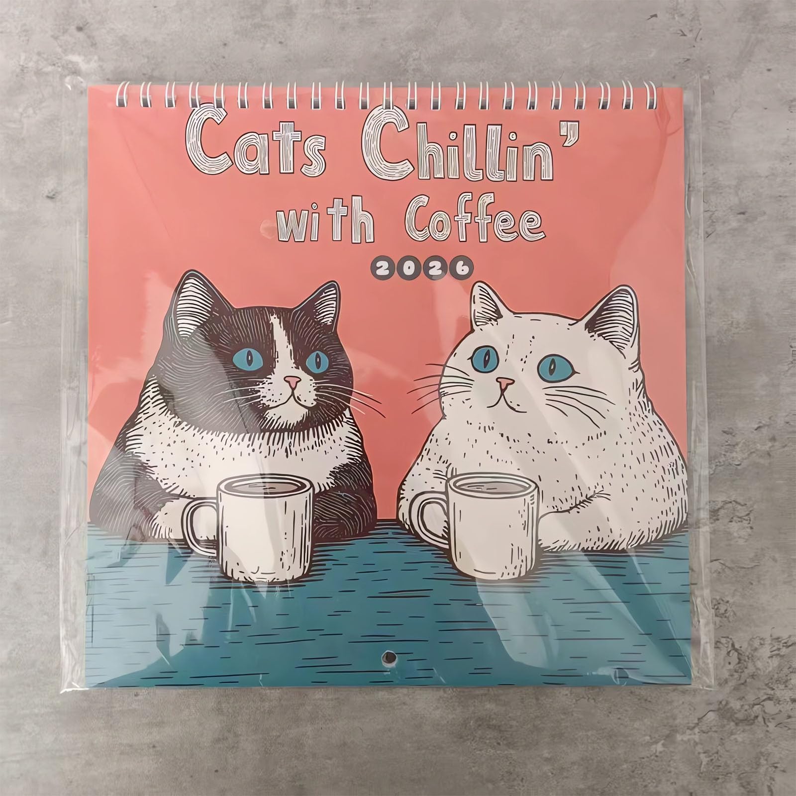 HAKONA 2026年カレンダー 猫 カレンダー 2026 壁掛け おしゃれ コーヒーでくつろぐ猫イラスト 12か月 ファミリープランナー かわいい 面白いcalendar 書き込み to do リスト 手帳 家庭 オフィス向け 猫愛好家のクリスマスプレゼント (1本入)