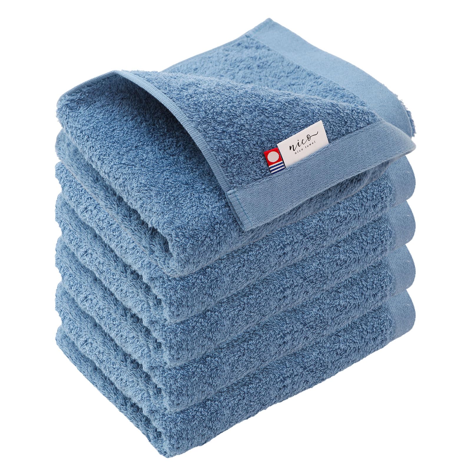 Imabari Towels, Nico Face Towels, Set of 5, Resort Hotel Towels, 13.4 x 33.5 inches (34 x 85 cm), Soft to the Touch, Luxurious, Hotel Specifications, Fluffy, 100% Cotton, Solid Color, Made in Japan