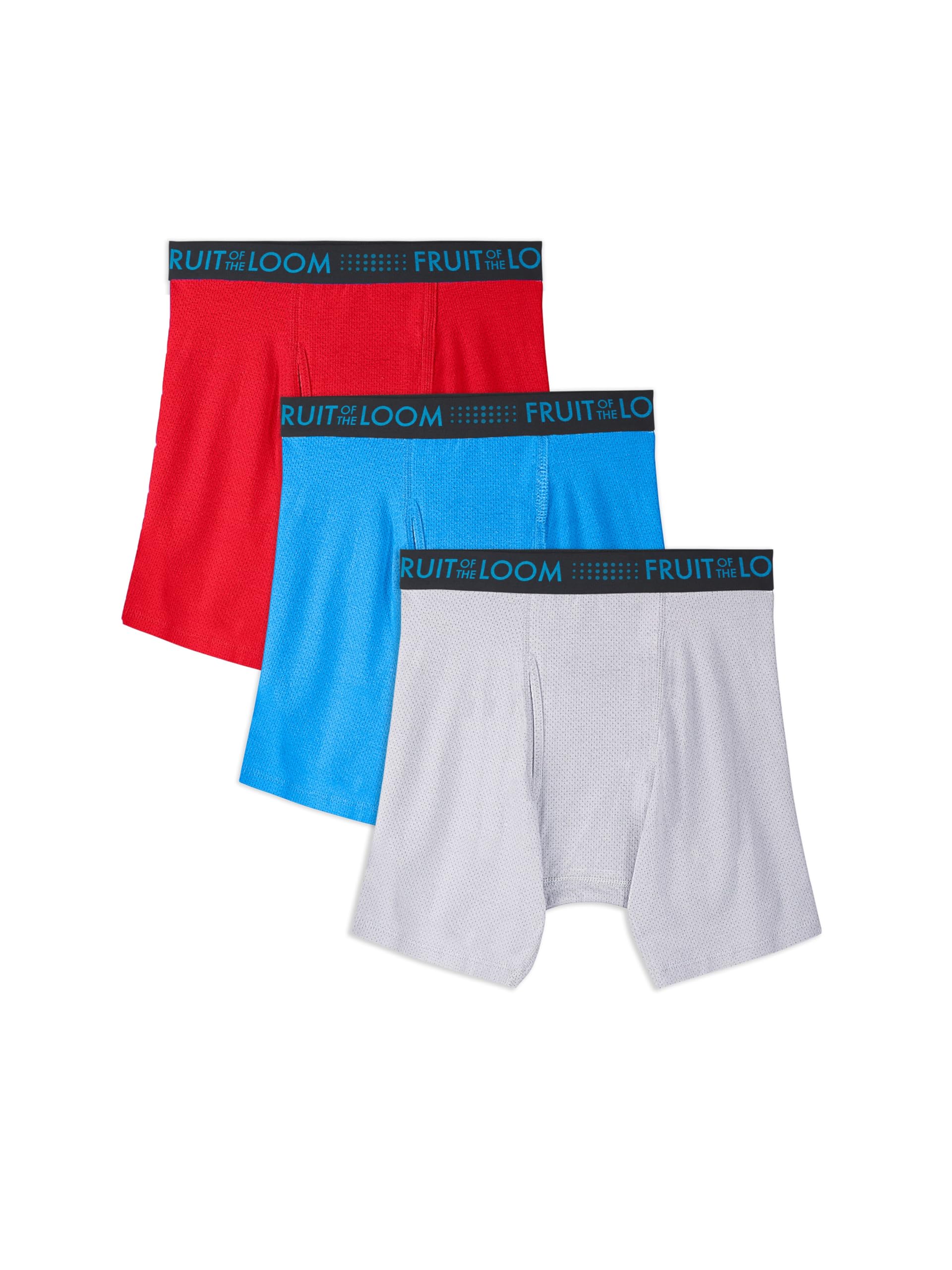Fruit of The Loom Herren Atmungsaktive Boxershorts, feuchtigkeitsableitende Unterwäsche, Multipacks Retroshorts, Baumwoll-Mesh-Blau, Small (3er Pack)
