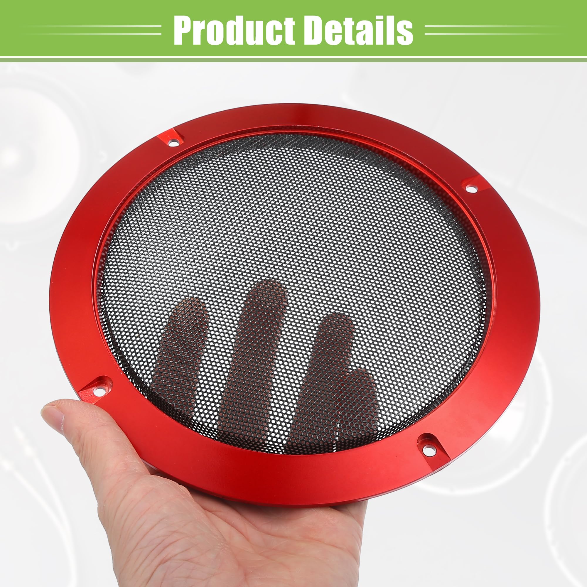 X AUTOHAUX Griglia di copertura a rete per altoparlanti auto, 16,5 cm, rotonda, con viti, rosso e nero, 2 pezzi