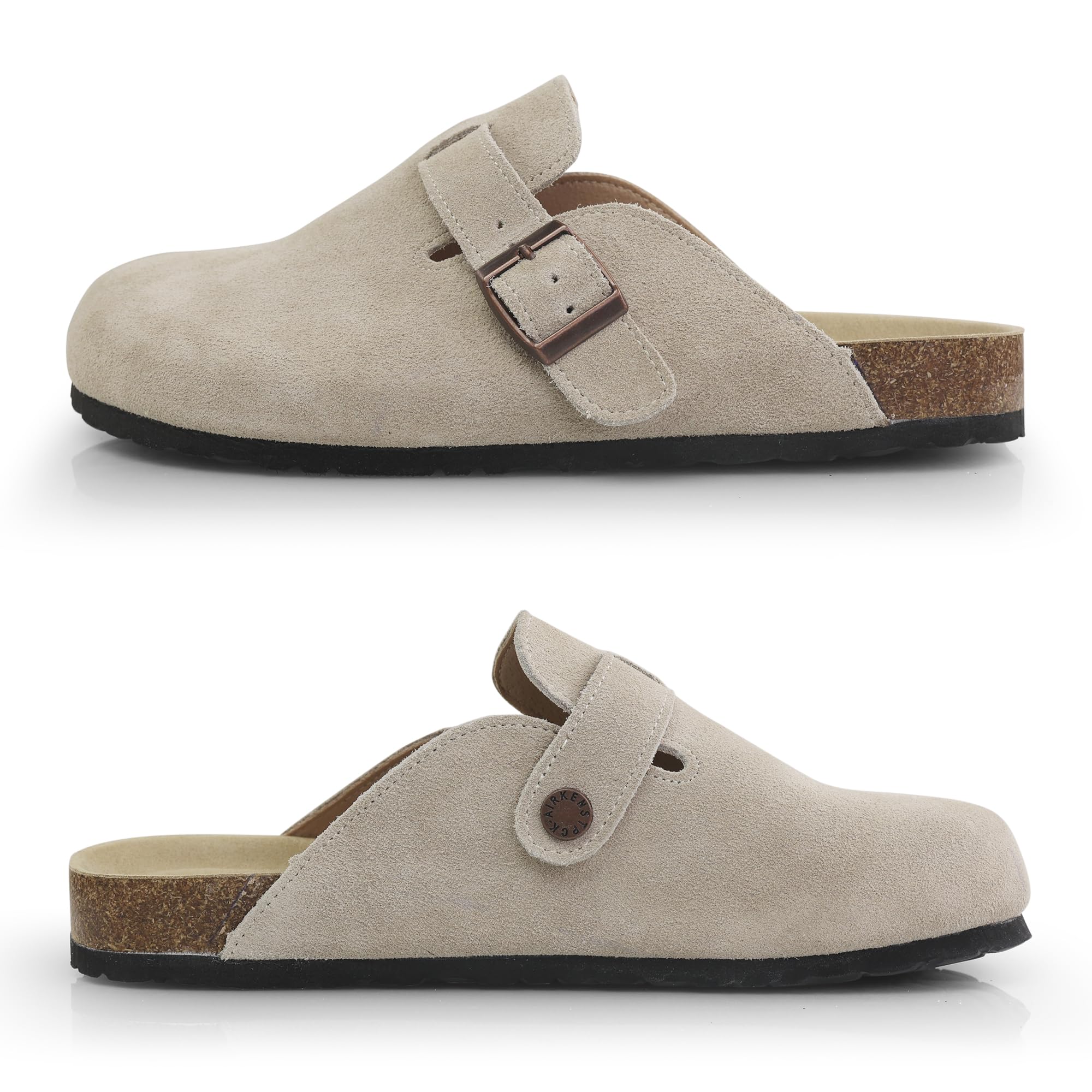 Damen Herren Pantoffel Pantoletten Gartenschuhe Echtleder Clogs geschlossene Hausschuhe mit Kork-Fußbett Sommer Latschen