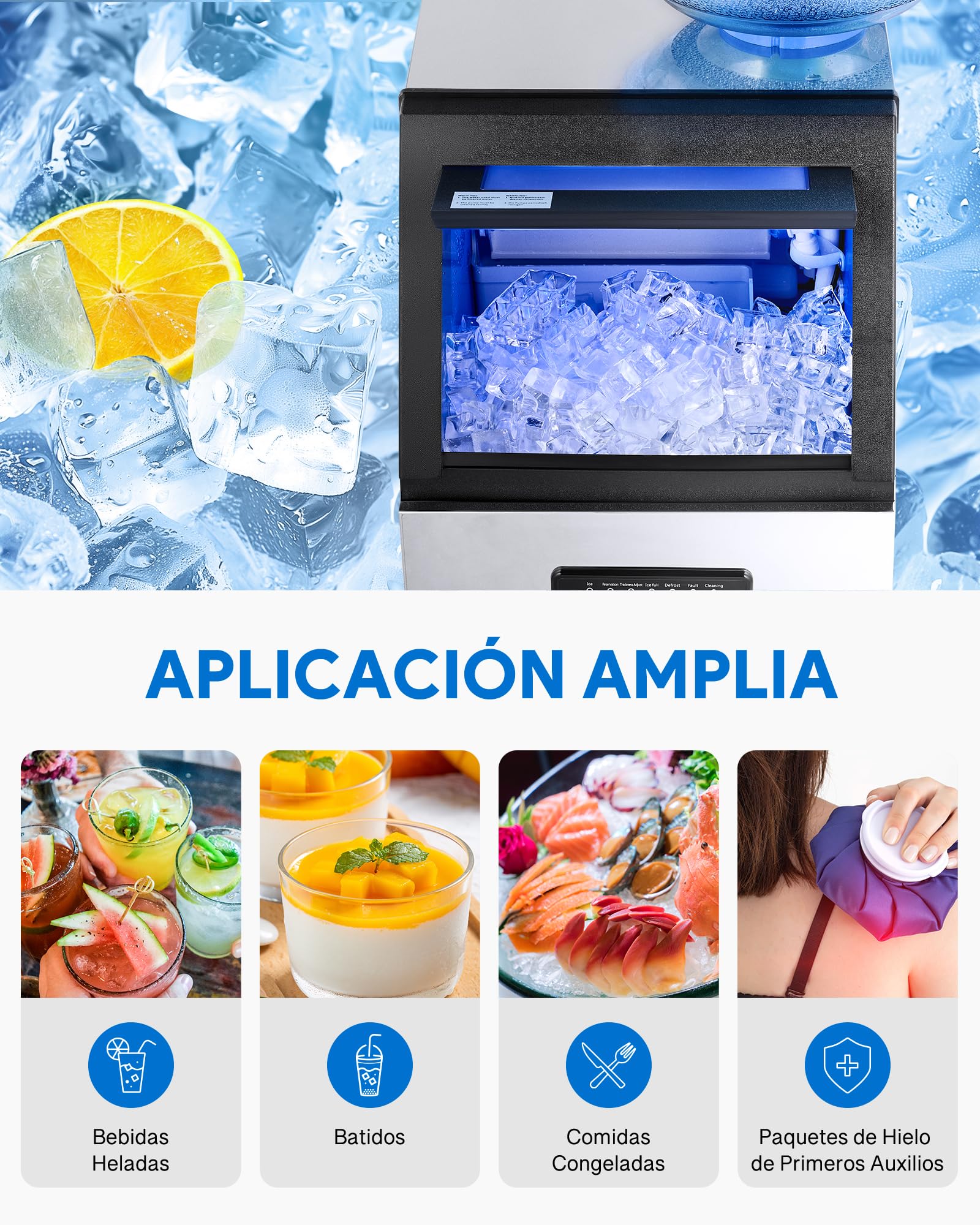 CREWORKS Maquina para Hacer Hielo 59KG/24H Maquina de Hielo 36PCS con Capacidad de Almacenamieto 10KG Máquina de Cubito de Hielo para Bares, Restaurante y Cafetería