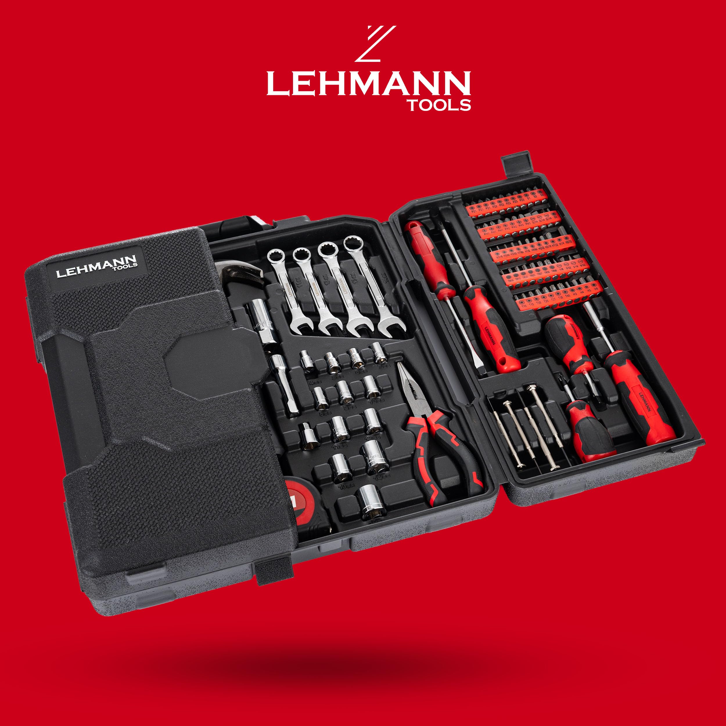 LEHMANN Cassetta Attrezzi Completa 168 pezzi - Valigetta Pieghevole con Maniglia di Trasporto - Set Attrezzi da lavoro Portatile - Kit ideale per Fai-da-te, Casa e Garage