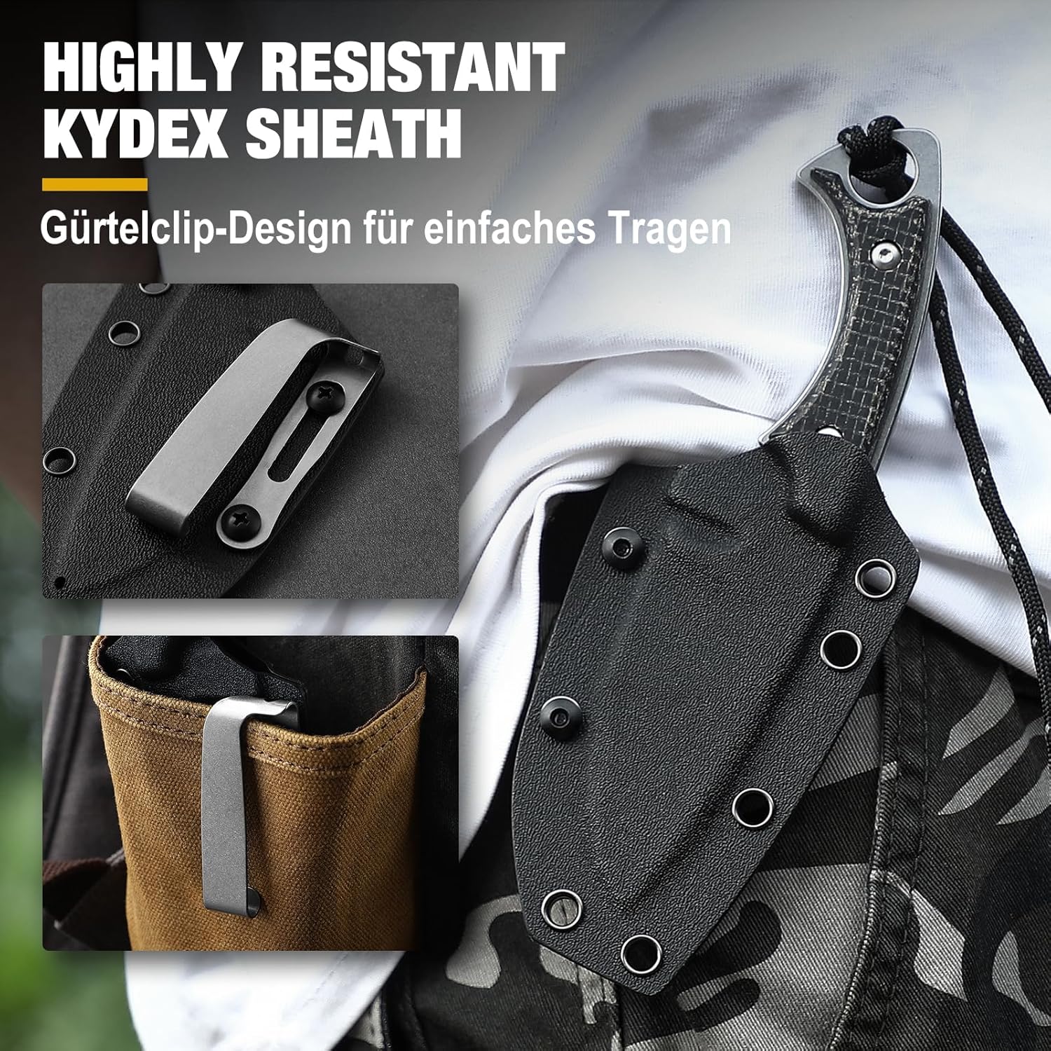 Omesio EDC Small Fixed Blade Set Knife with Sheath,Full Tang Survival for Men Women Outdoor Camping Bushcraft Hunting