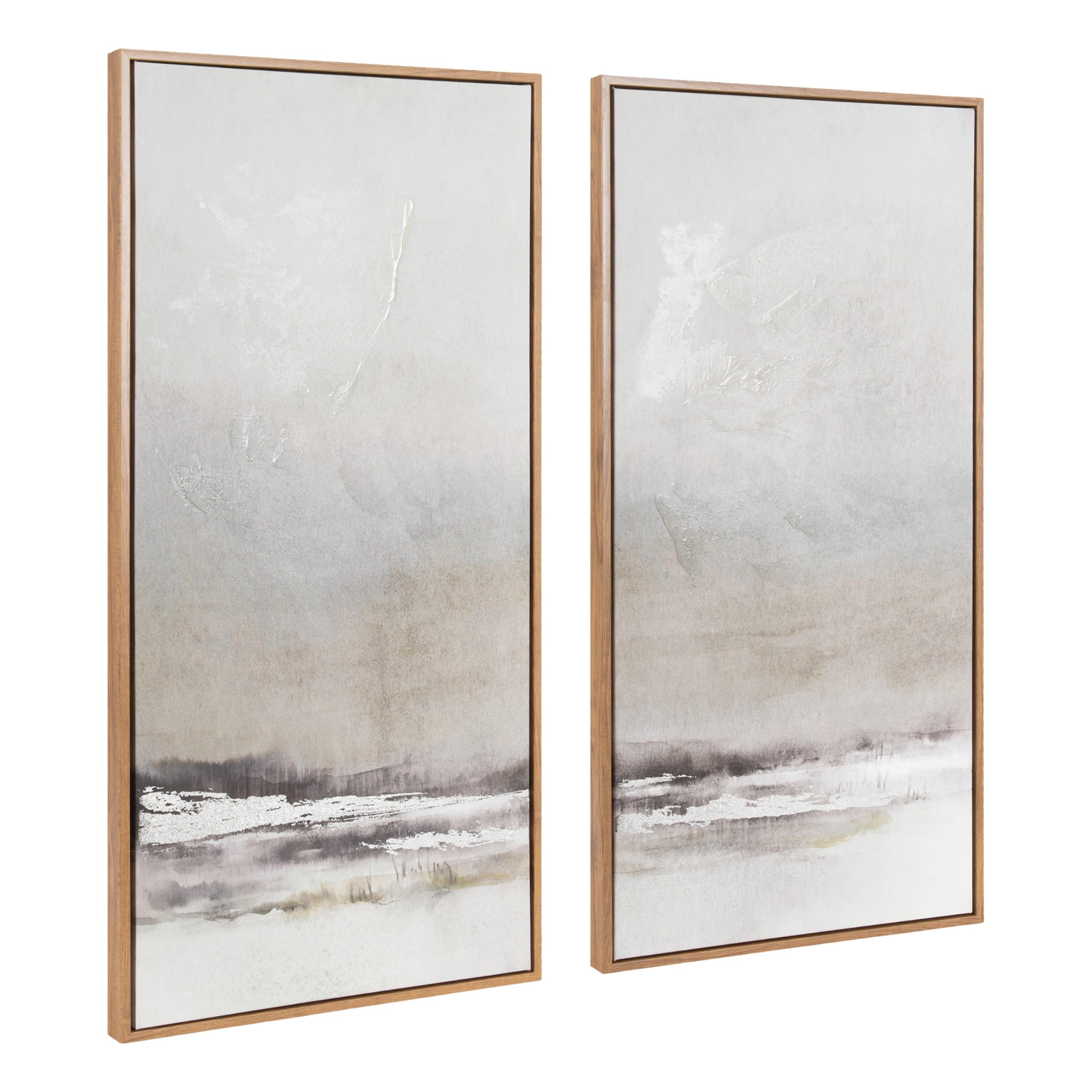 Kate and Laurel Mystic Two-Piece Framed Canvas Abstract Landscape Wall Art, 16 x 32, Brown, Soft Watercolor Art Set for Wall in Bedroom, Entryway, or