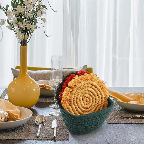 Miniatura 5 de 6 posavasos para bebidas, absorbentes de algodón, estilo bohemio, tejidos, estilo rural, con borlas, macramé, con soporte, regalo de inauguración de