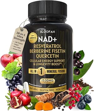 NAD+ Supplement 1530mg - Nicotinamide Riboside with Resveratrol 18 in 1 Herbal Supplement + Green Tea for Women & Men Cellular Energy, Healthy Aging Support | 90 Vegan Capsules